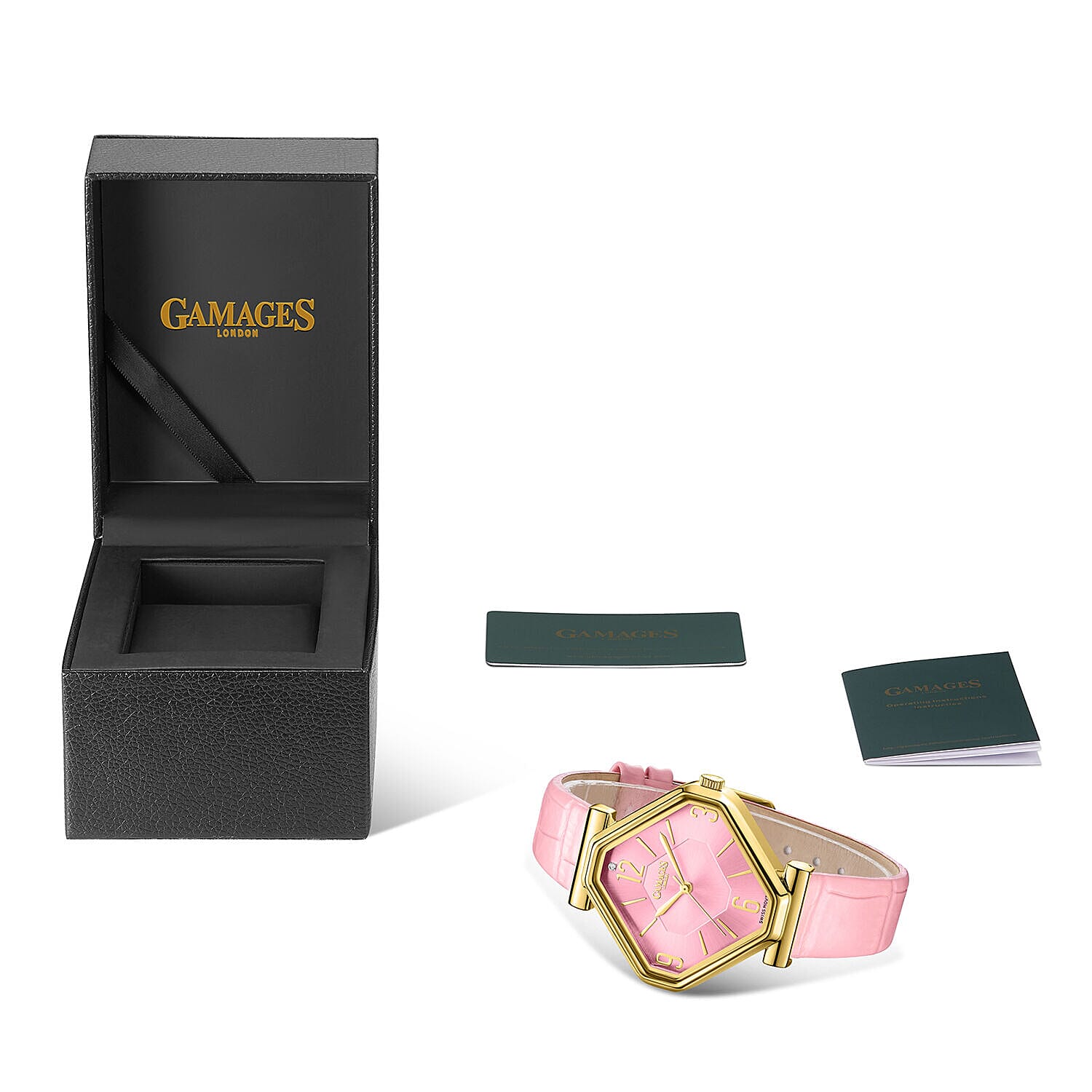 Limited Edition - Gamages Of London Ladies Diamond Stature Ladies Watch with Leather Strap - Pink