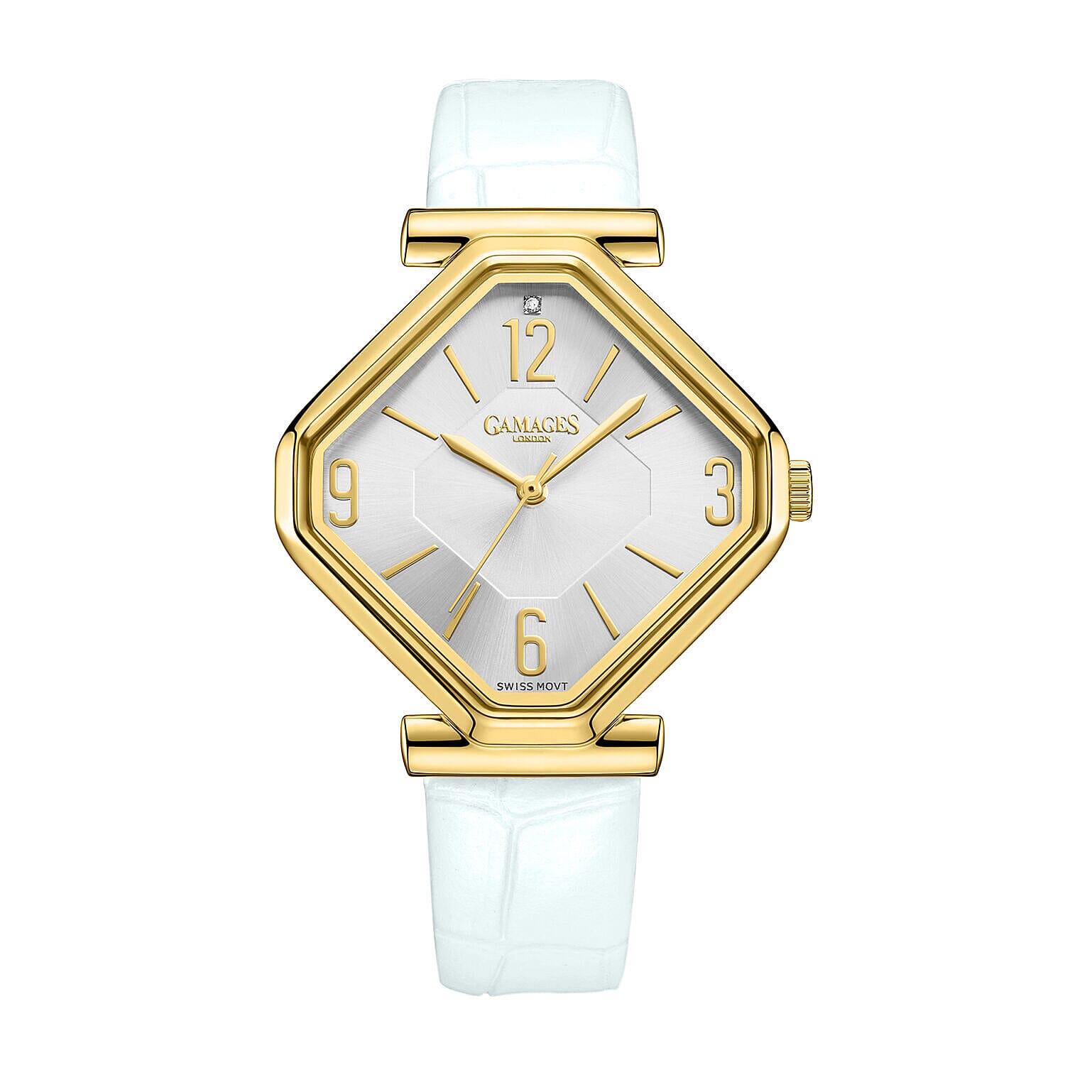 Limited Edition - Gamages Of London Ladies Diamond Stature Ladies Watch with Leather Strap - White
