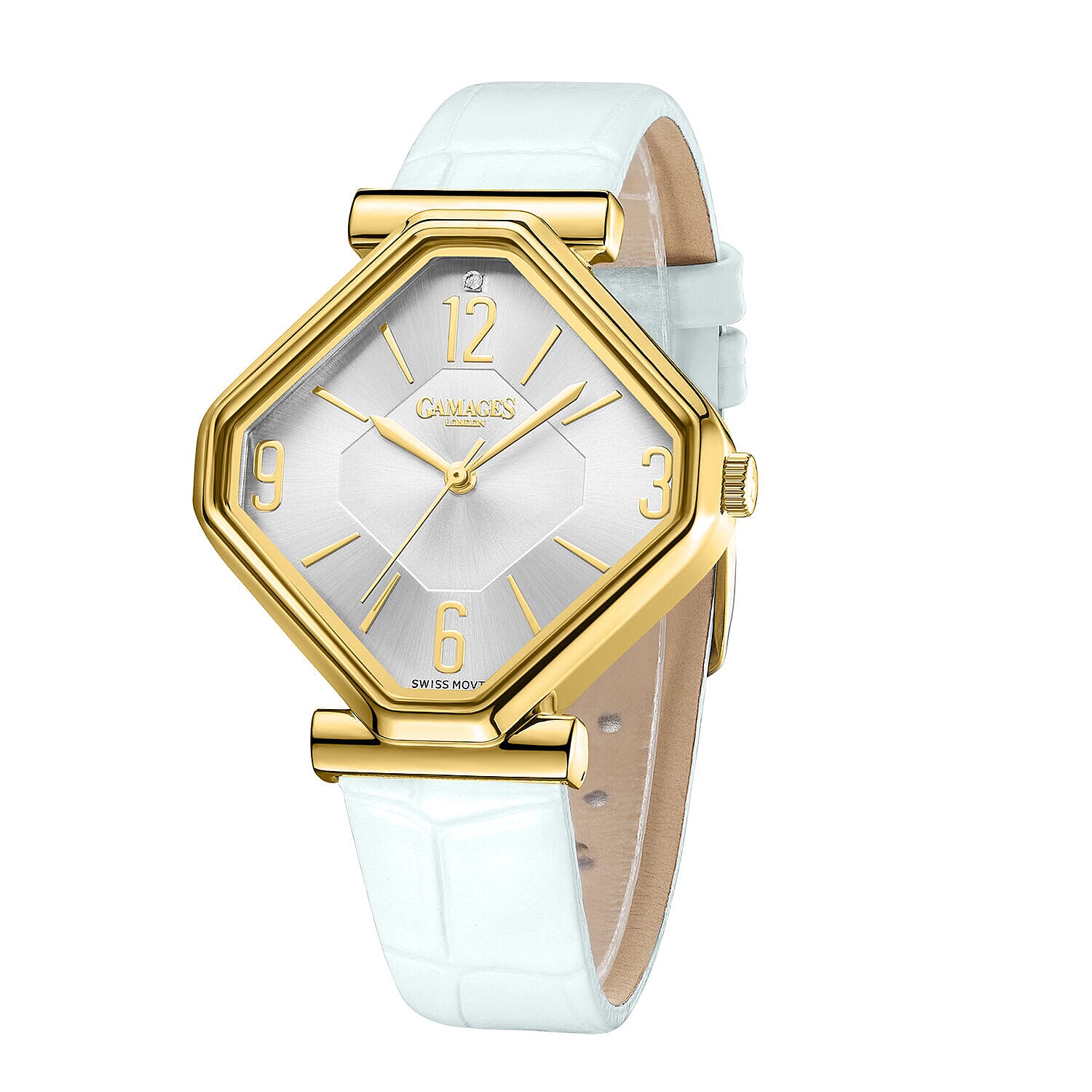 Limited Edition - Gamages Of London Ladies Diamond Stature Ladies Watch with Leather Strap - White