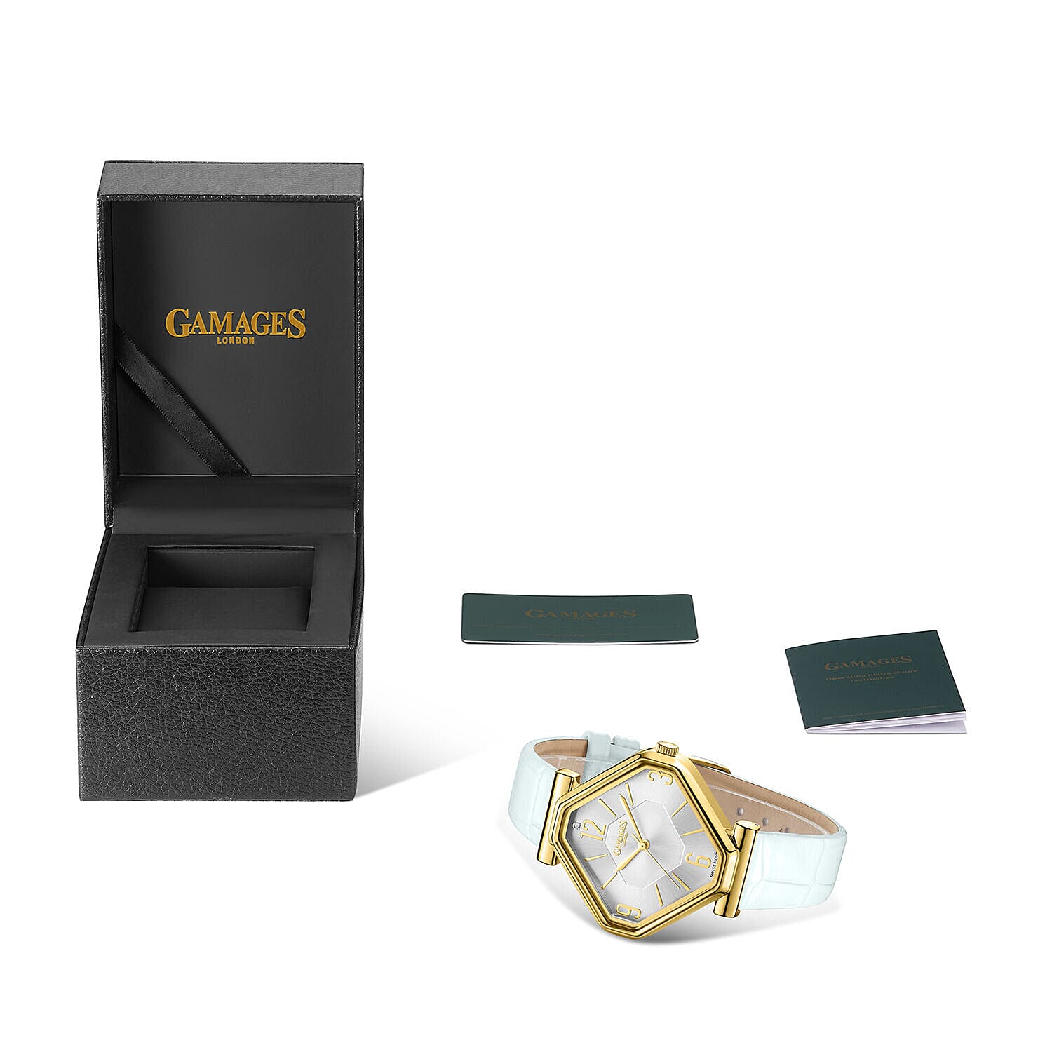 Limited Edition - Gamages Of London Ladies Diamond Stature Ladies Watch with Leather Strap - White