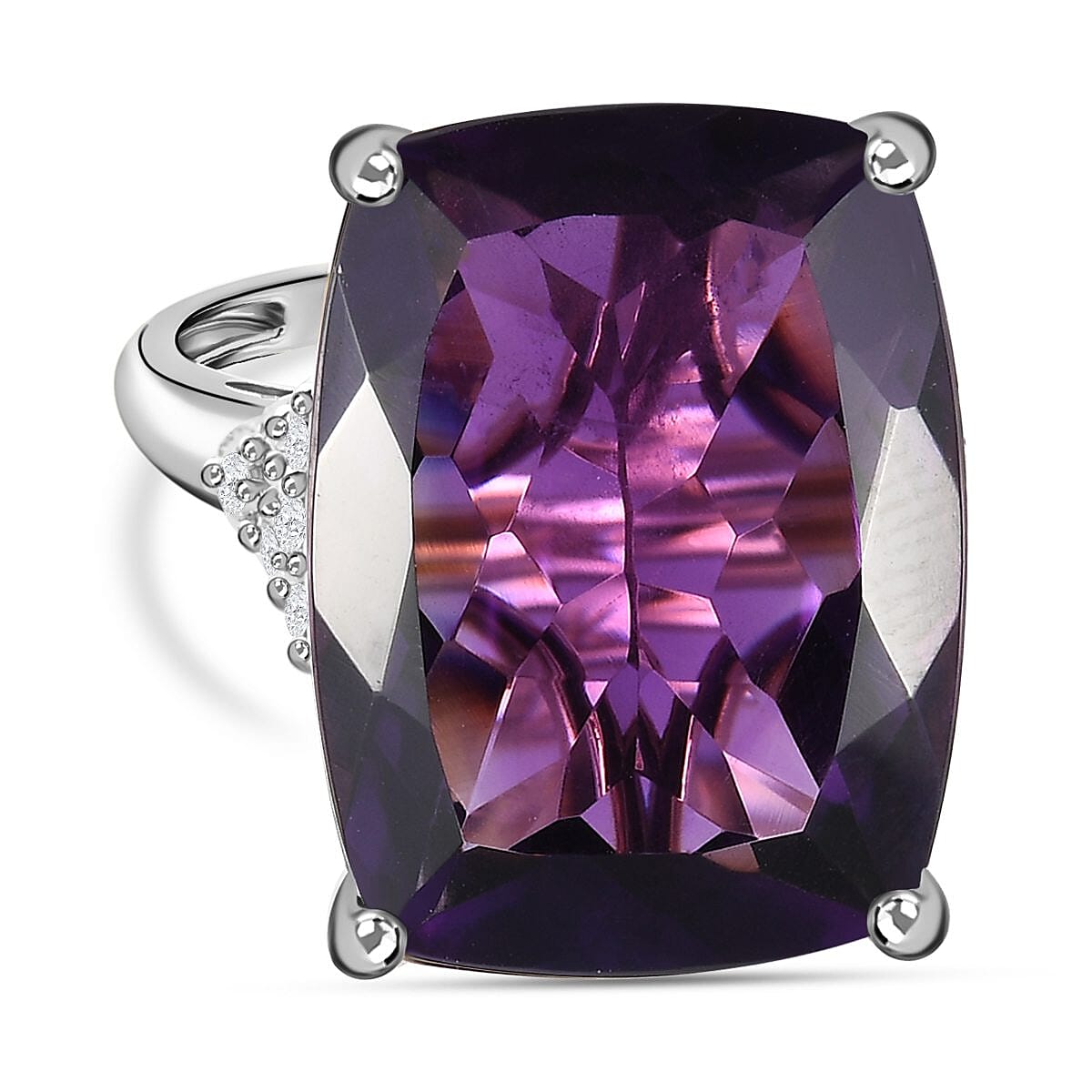 9K White Gold Amethyst & Moissanite Ring 14.32 Ct.