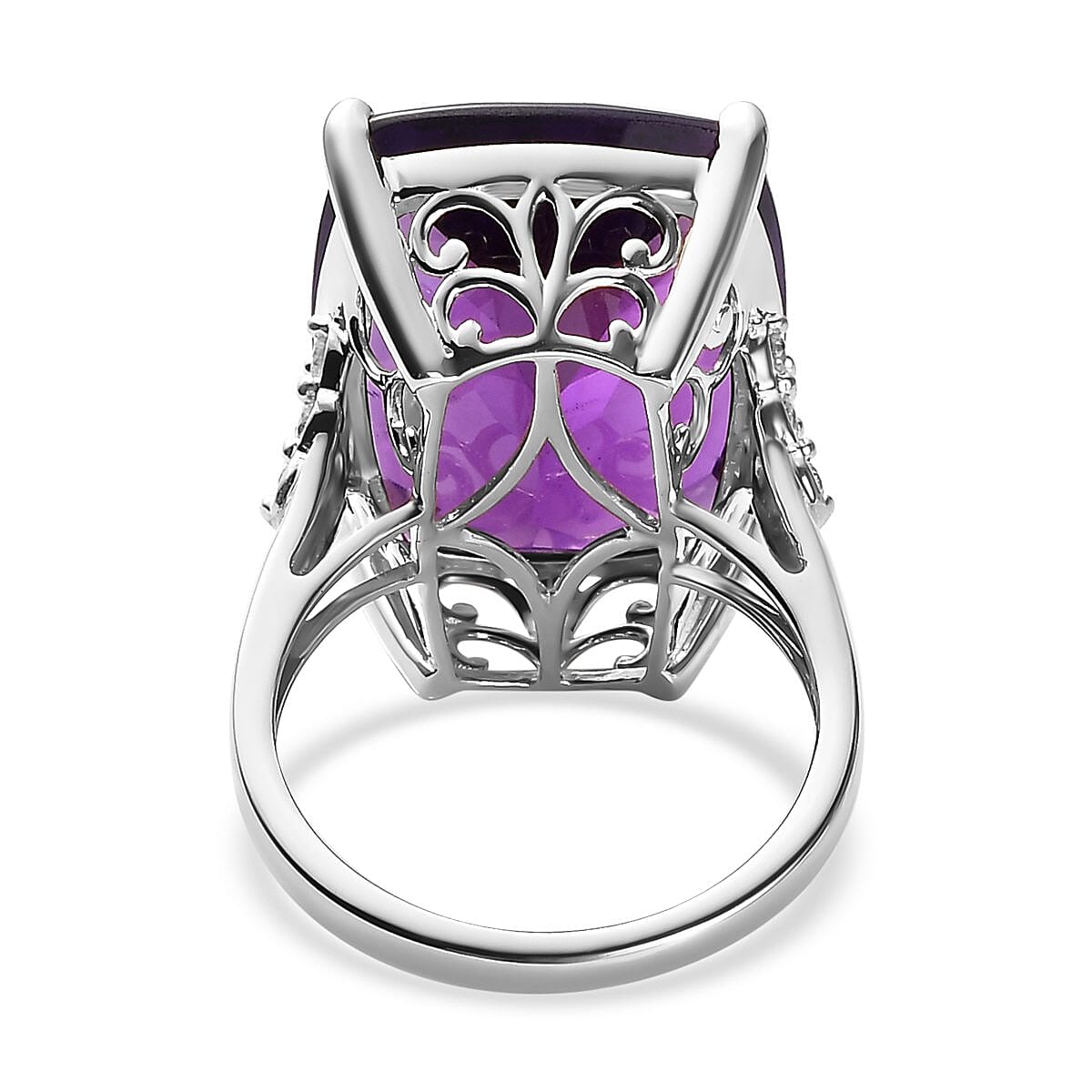 9K White Gold Amethyst & Moissanite Ring 14.32 Ct.