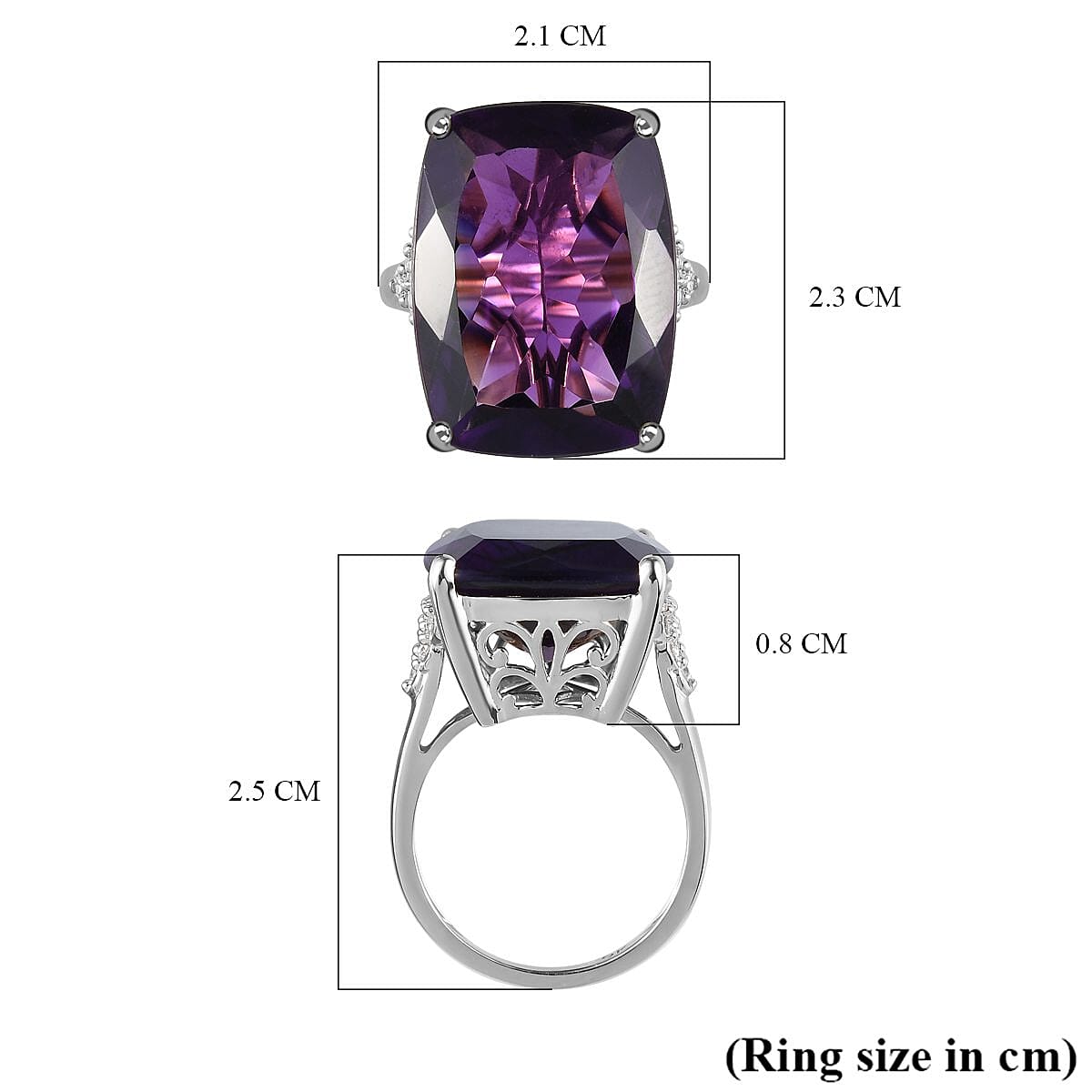 9K White Gold Amethyst & Moissanite Ring 14.32 Ct.