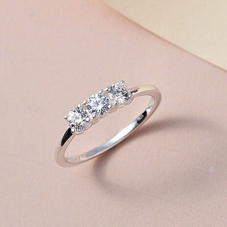 Royal Bali Collection - D'Joy Simulated Diamond Trilogy Ring in Sterling Silver