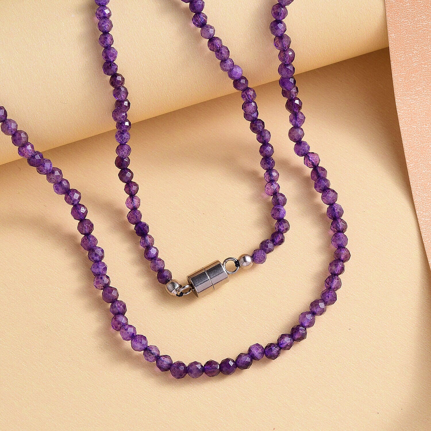 African Amethyst Necklace (Size - 20) With Magnetic Clasp in Stainless Steel