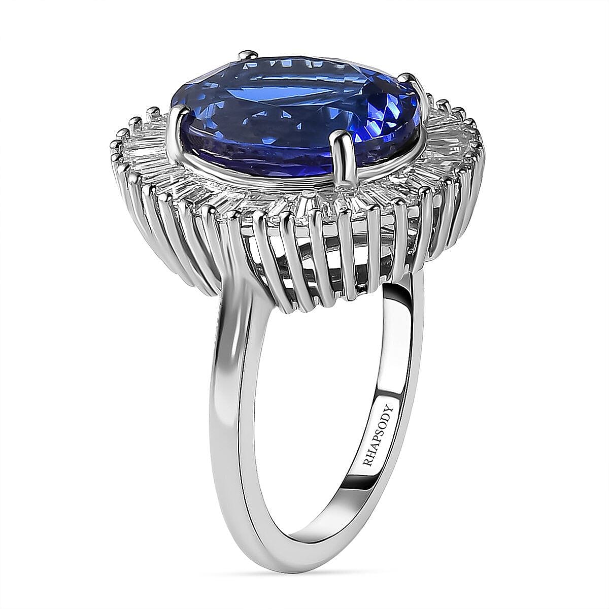 Doorbuster - RHAPSODY 950 Platinum AAAA  Premium Tanzanite and Diamond (VS-E-F) Ring 10.00 Ct, Platinum Wt 7.85 Gms