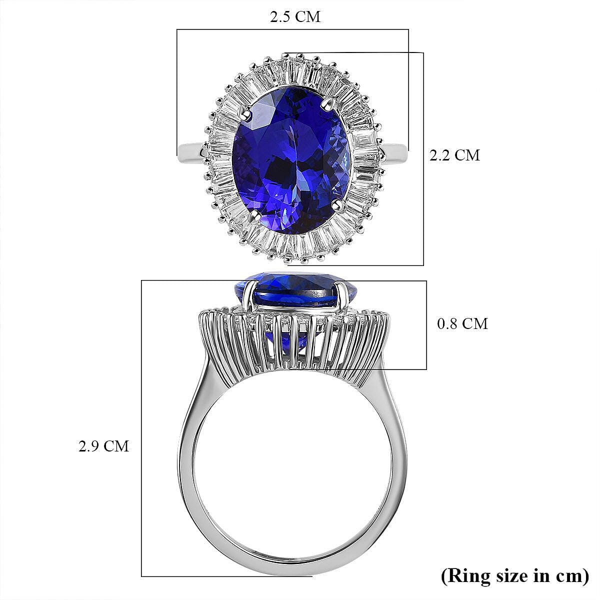 Doorbuster - RHAPSODY 950 Platinum AAAA  Premium Tanzanite and Diamond (VS-E-F) Ring 10.00 Ct, Platinum Wt 7.85 Gms