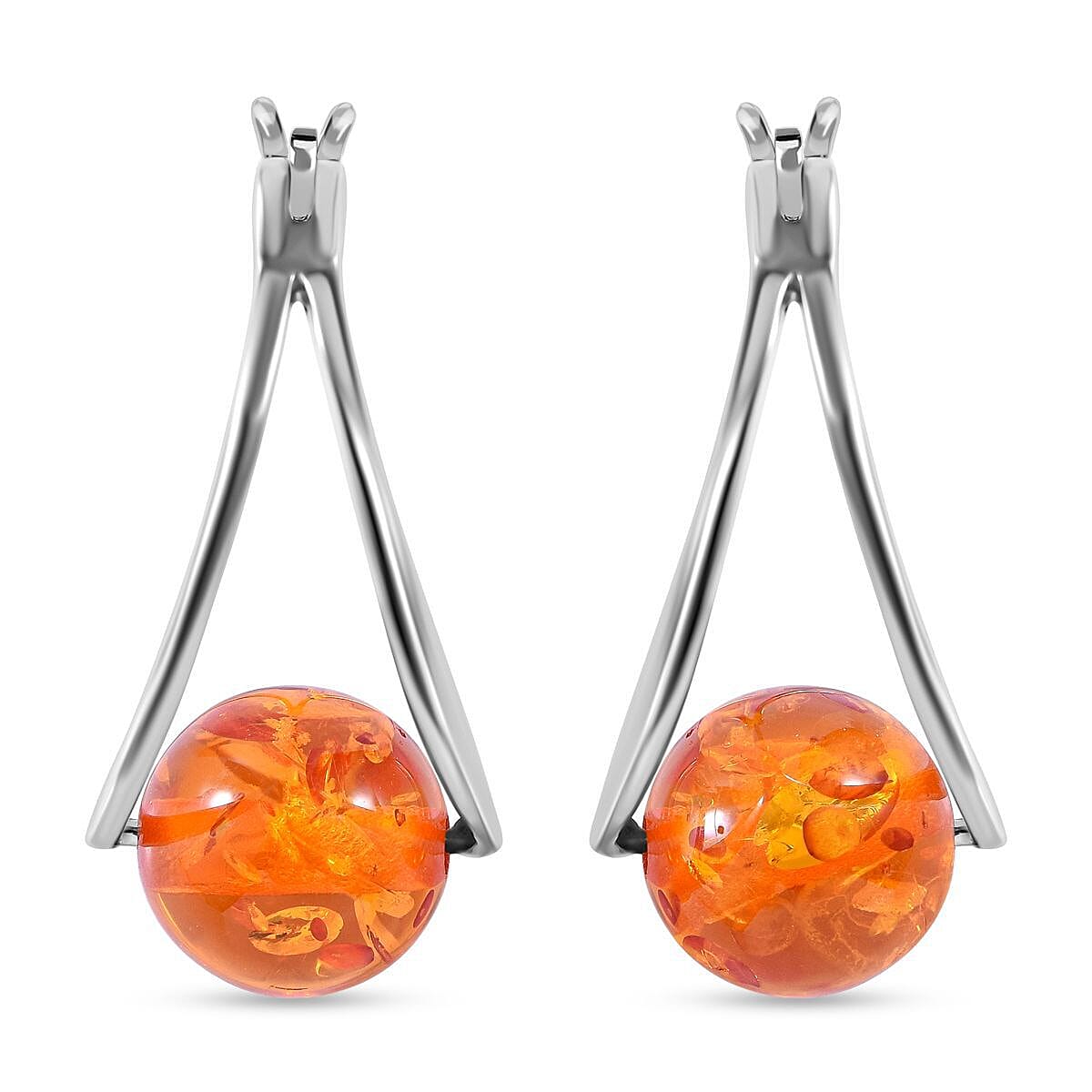 Amber Earrings (With Clasp) in Rhodium Overlay Sterling Silver