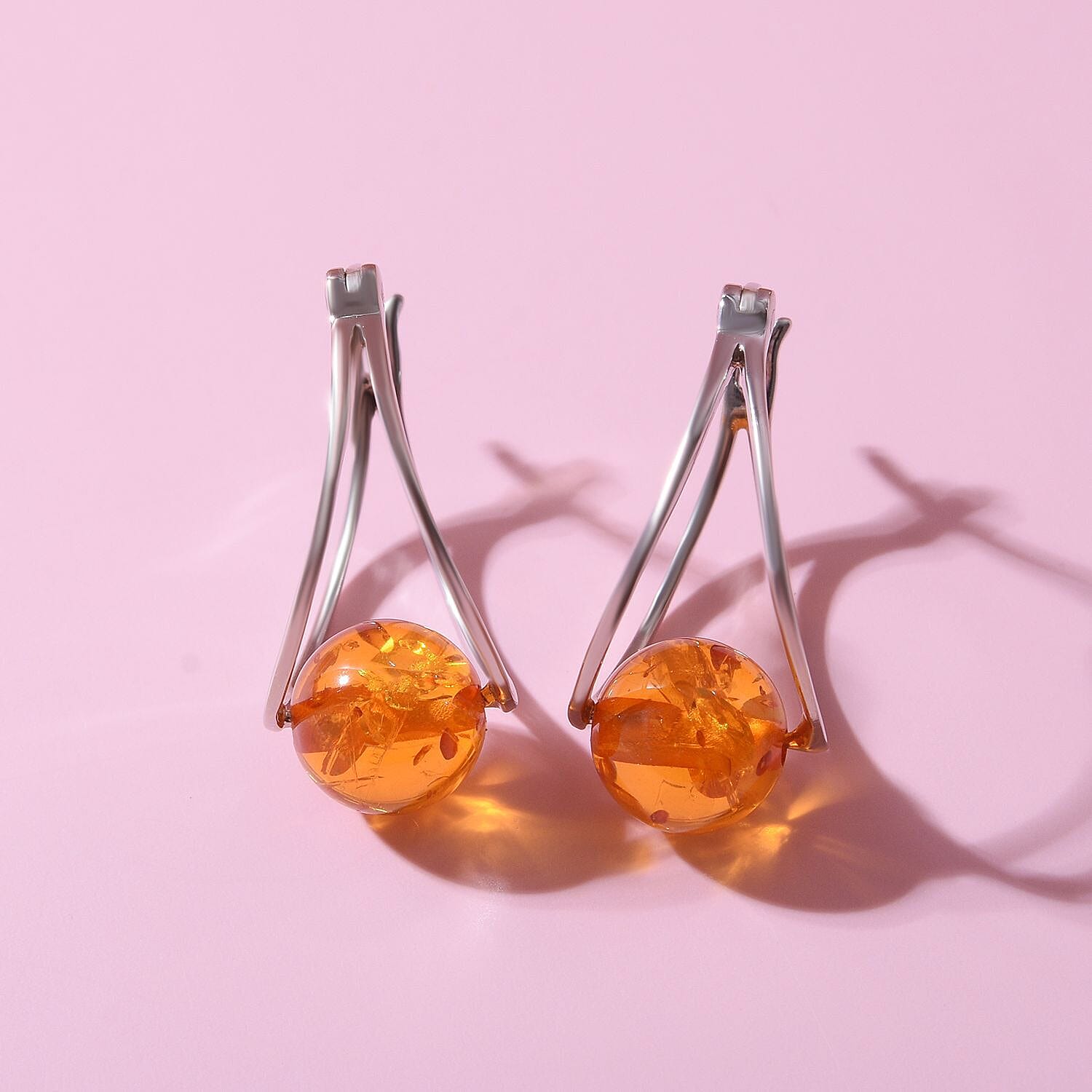 Amber Earrings (With Clasp) in Rhodium Overlay Sterling Silver