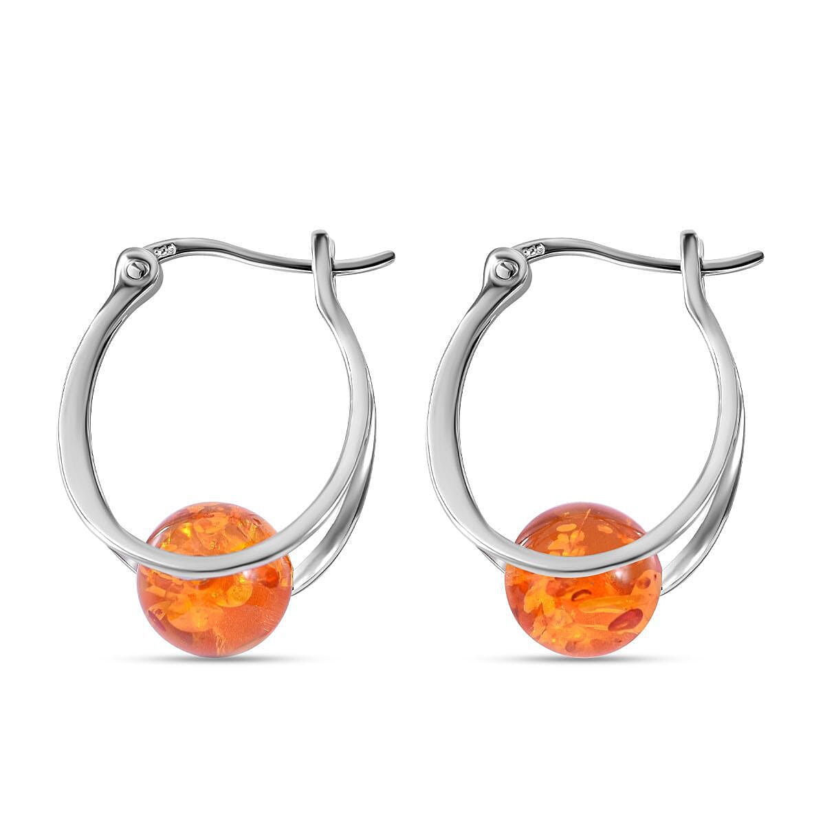 Amber Earrings (With Clasp) in Rhodium Overlay Sterling Silver