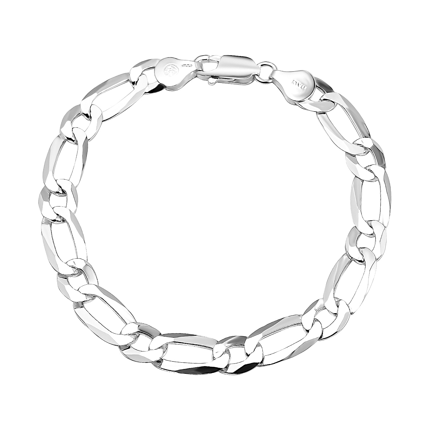 Vicenza Closeout - Rhodium Overlay Sterling Silver Figaro Bracelet (Size - 7.5), Silver Wt. 9.08 Gms
