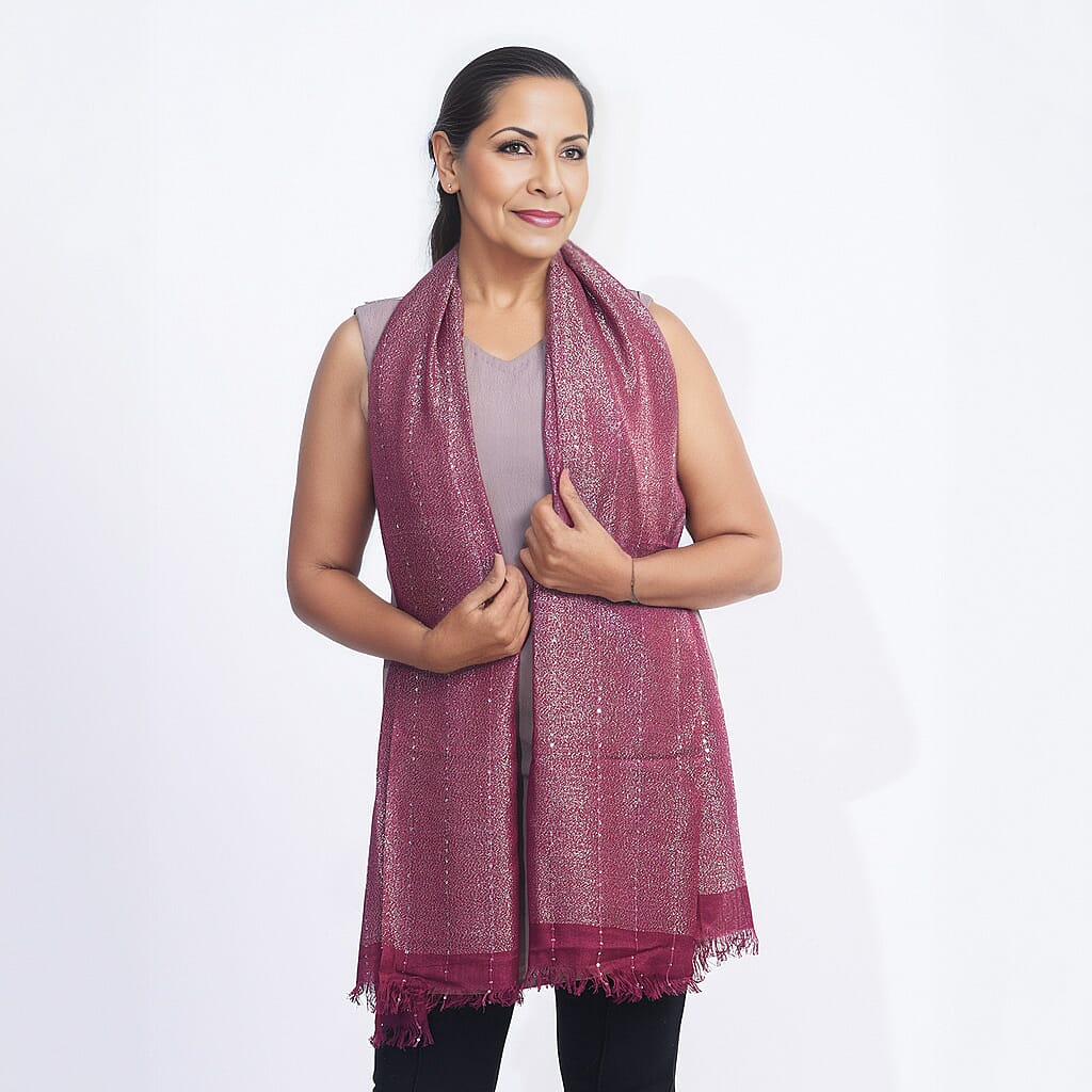 Viscose Shiny Metallic Mesh Shawl - Magenta