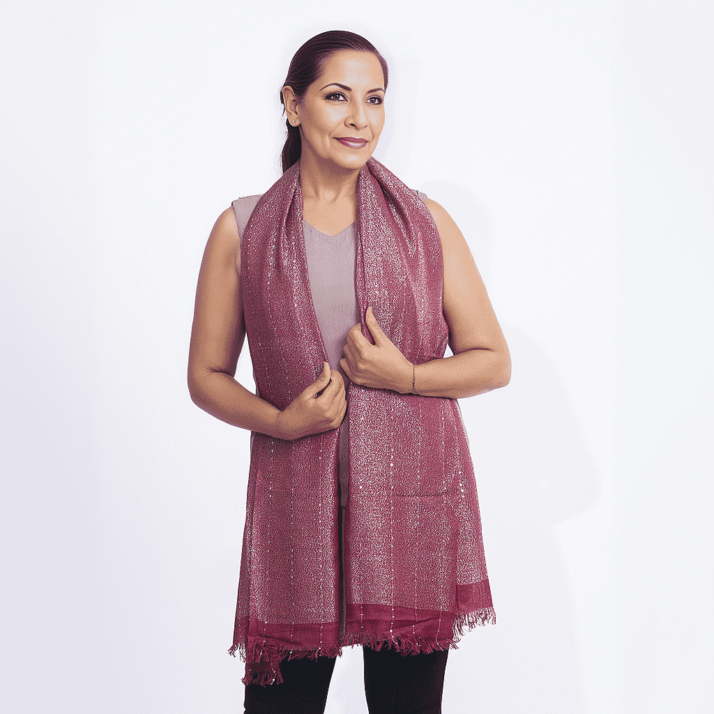 Viscose Shiny Metallic Mesh Shawl - Magenta