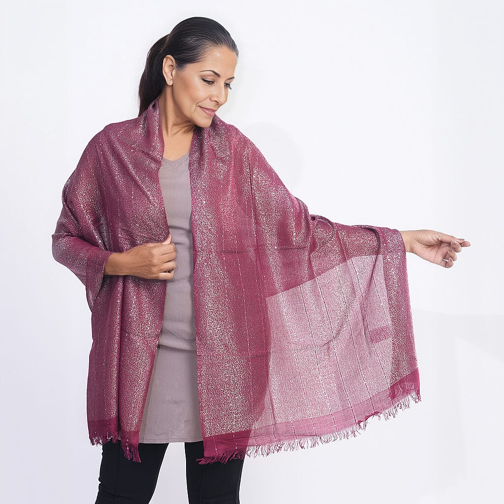 Viscose Shiny Metallic Mesh Shawl - Magenta
