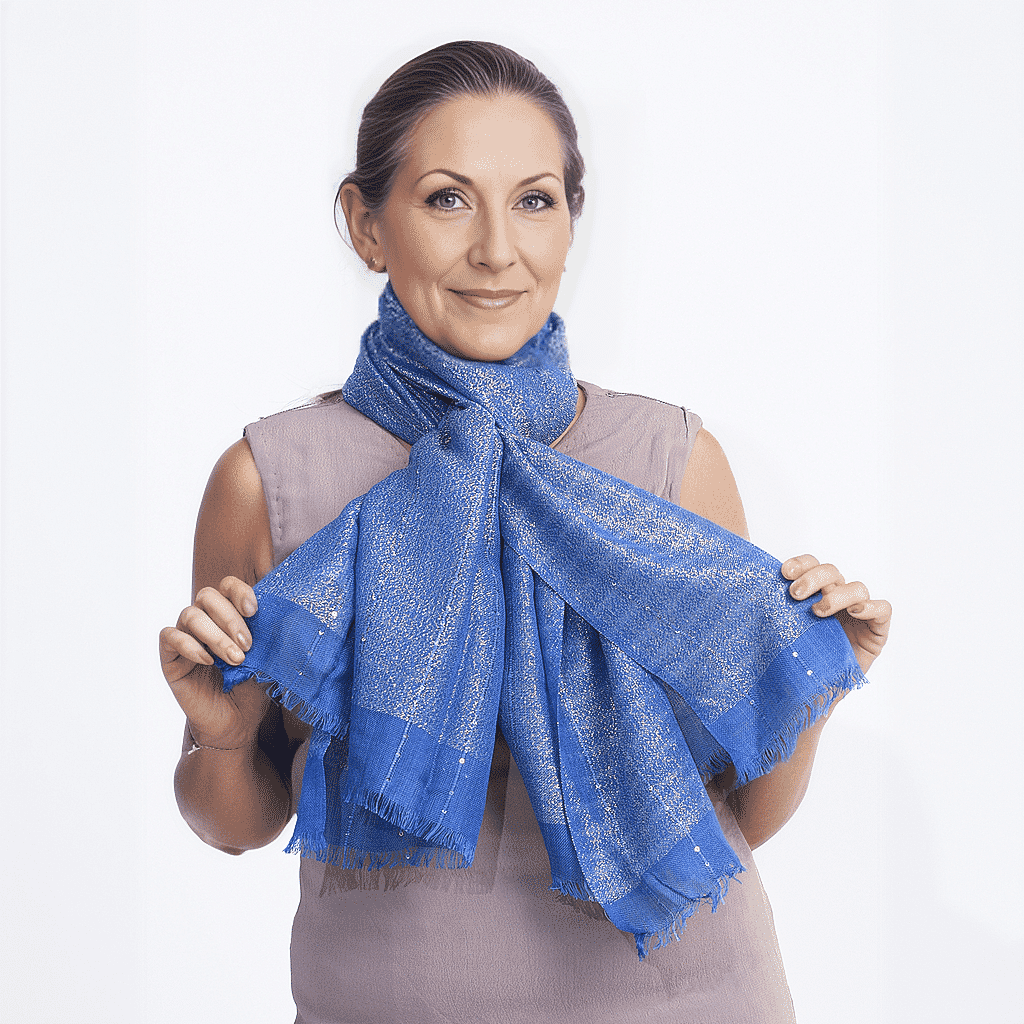 Viscose Shiny Metallic Mesh Shawl - Blue