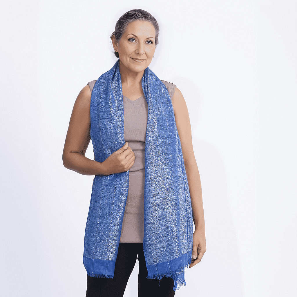 Viscose Shiny Metallic Mesh Shawl - Blue