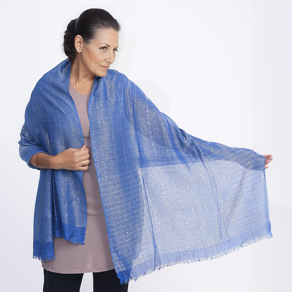 Viscose Shiny Metallic Mesh Shawl - Blue