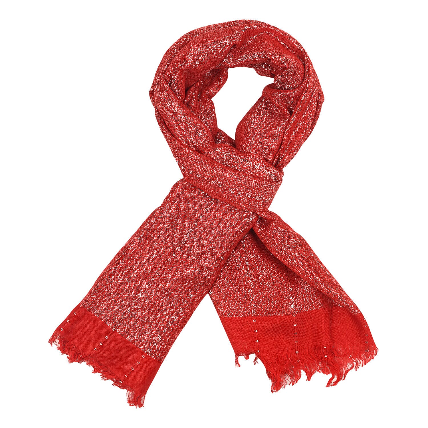 Viscose Shiny Metallic Mesh Shawl - Red