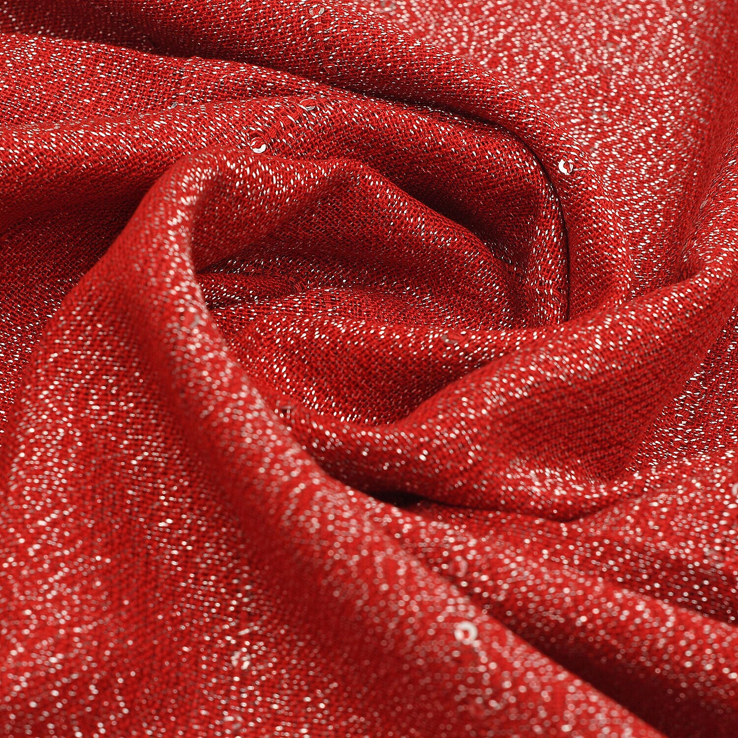 Viscose Shiny Metallic Mesh Shawl - Red