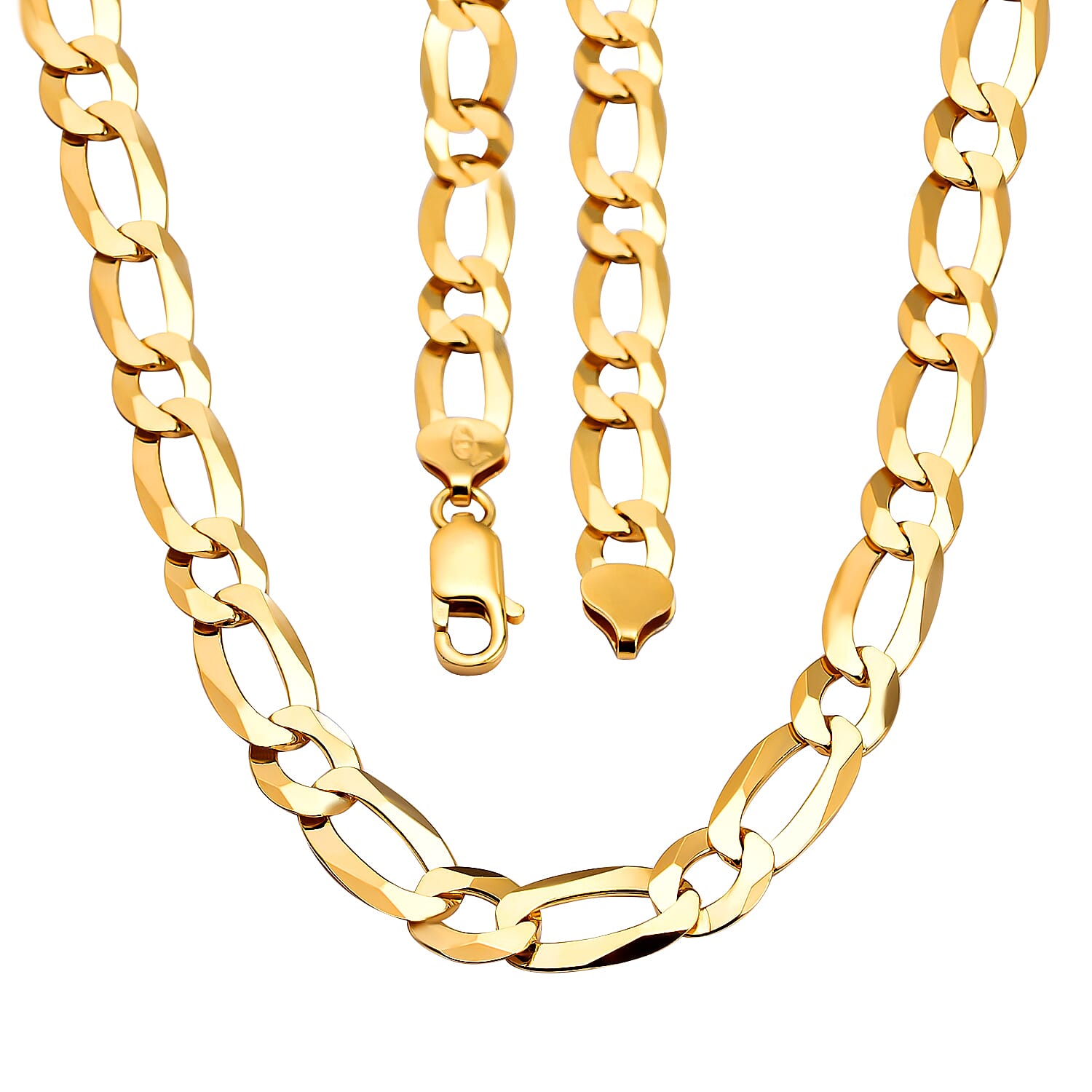Italian Made - Yellow Gold Overlay Sterling Silver Figaro Necklace (Size - 24), Silver Wt. 34.89 Gms