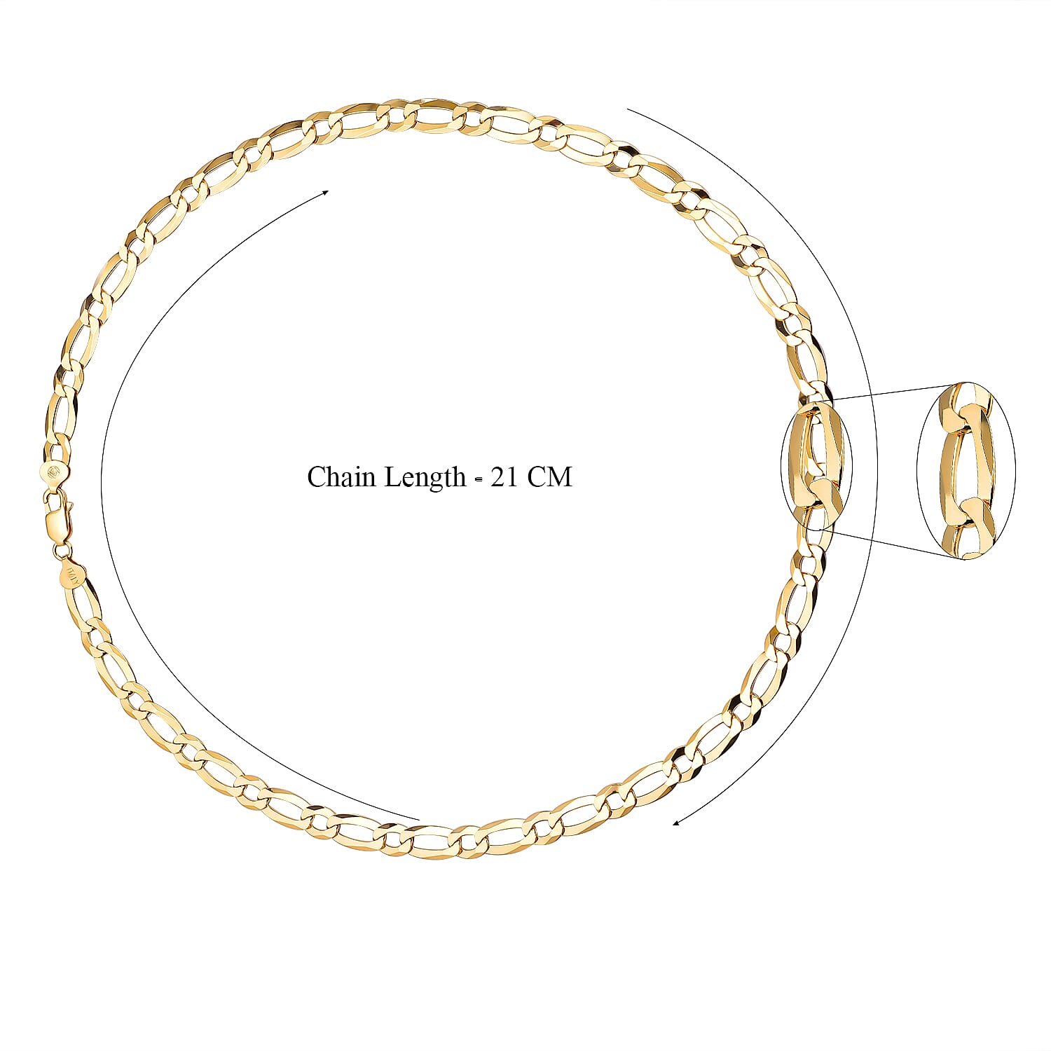 Italian Made - Yellow Gold Overlay Sterling Silver Figaro Necklace (Size - 24), Silver Wt. 34.89 Gms