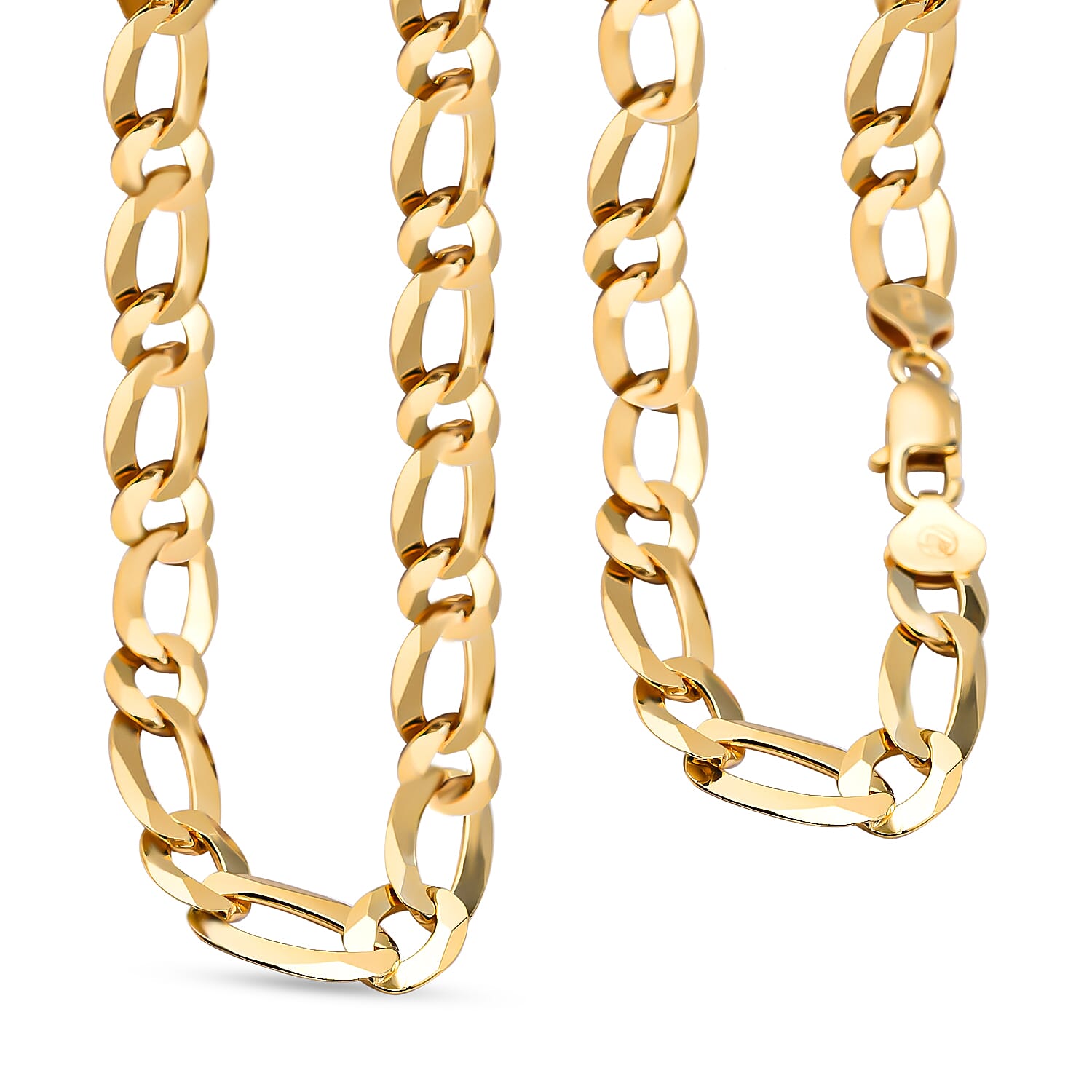 Italian Made - Yellow Gold Overlay Sterling Silver Figaro Necklace (Size - 24), Silver Wt. 34.89 Gms