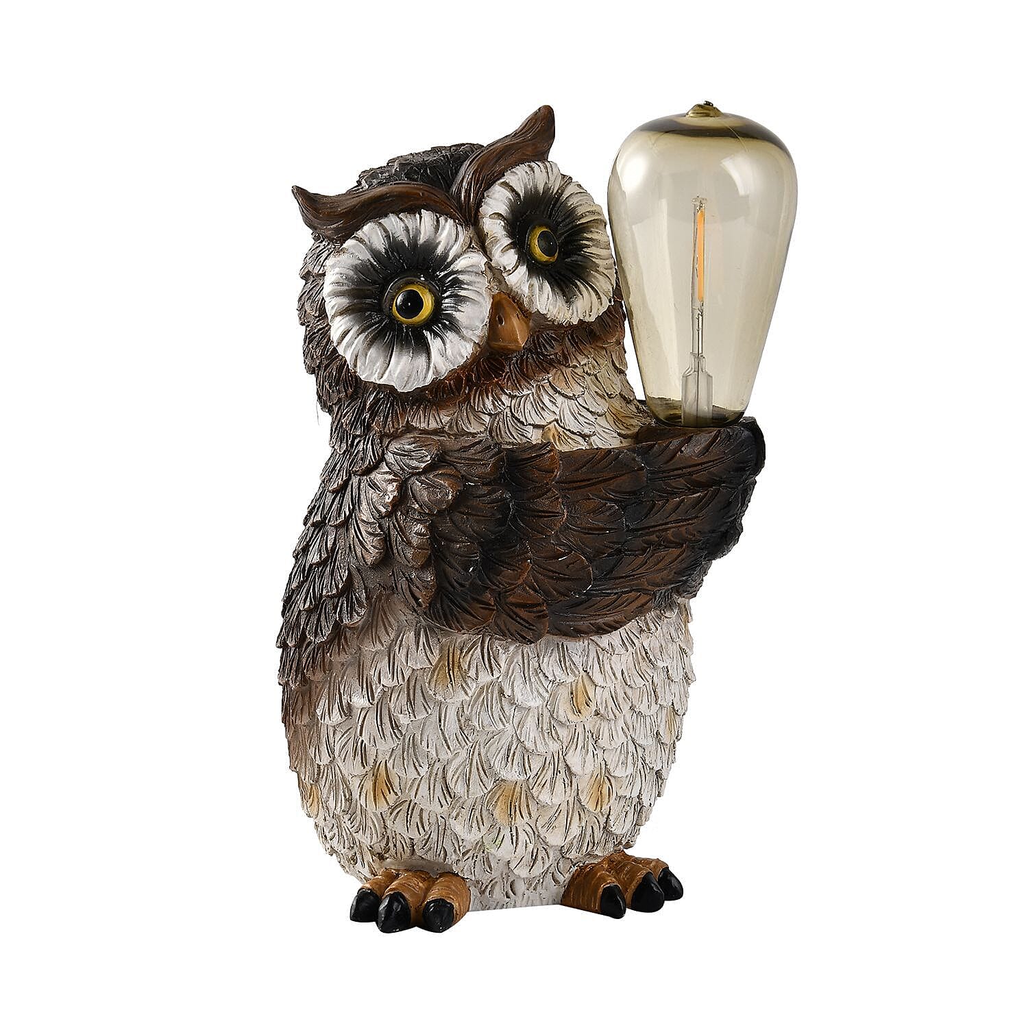 Owl with Solar Lamp Bulb (Size 25x16x15 cm) - White & Black