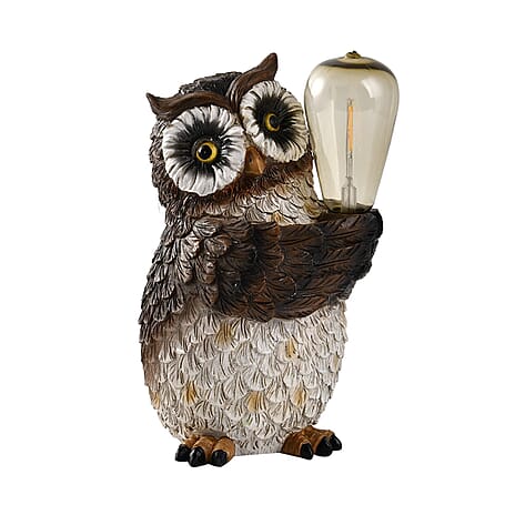 Owl with Solar Lamp Bulb (Size 25x16x15 cm) - White & Black