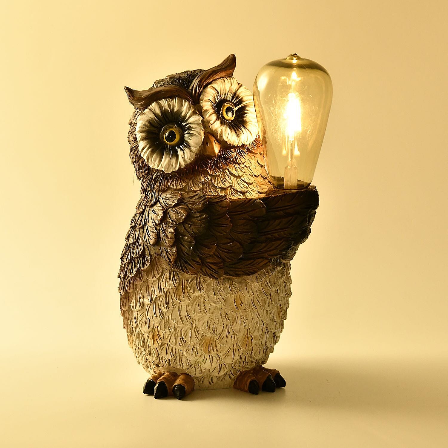 Owl with Solar Lamp Bulb (Size 25x16x15 cm) - White & Black
