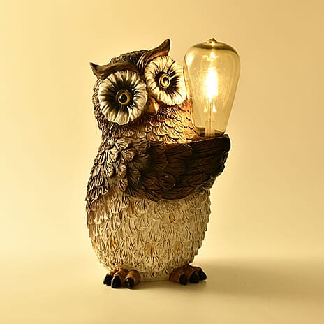 Owl with Solar Lamp Bulb (Size 25x16x15 cm) - White & Black