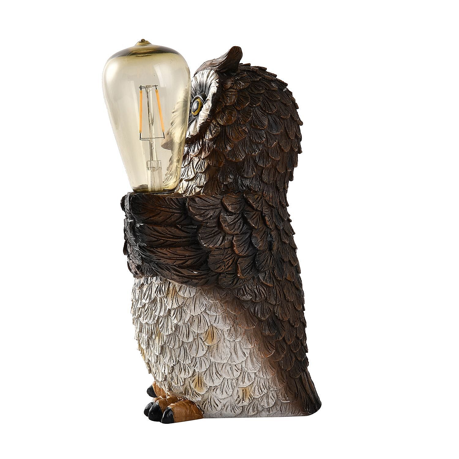Owl with Solar Lamp Bulb (Size 25x16x15 cm) - White & Black