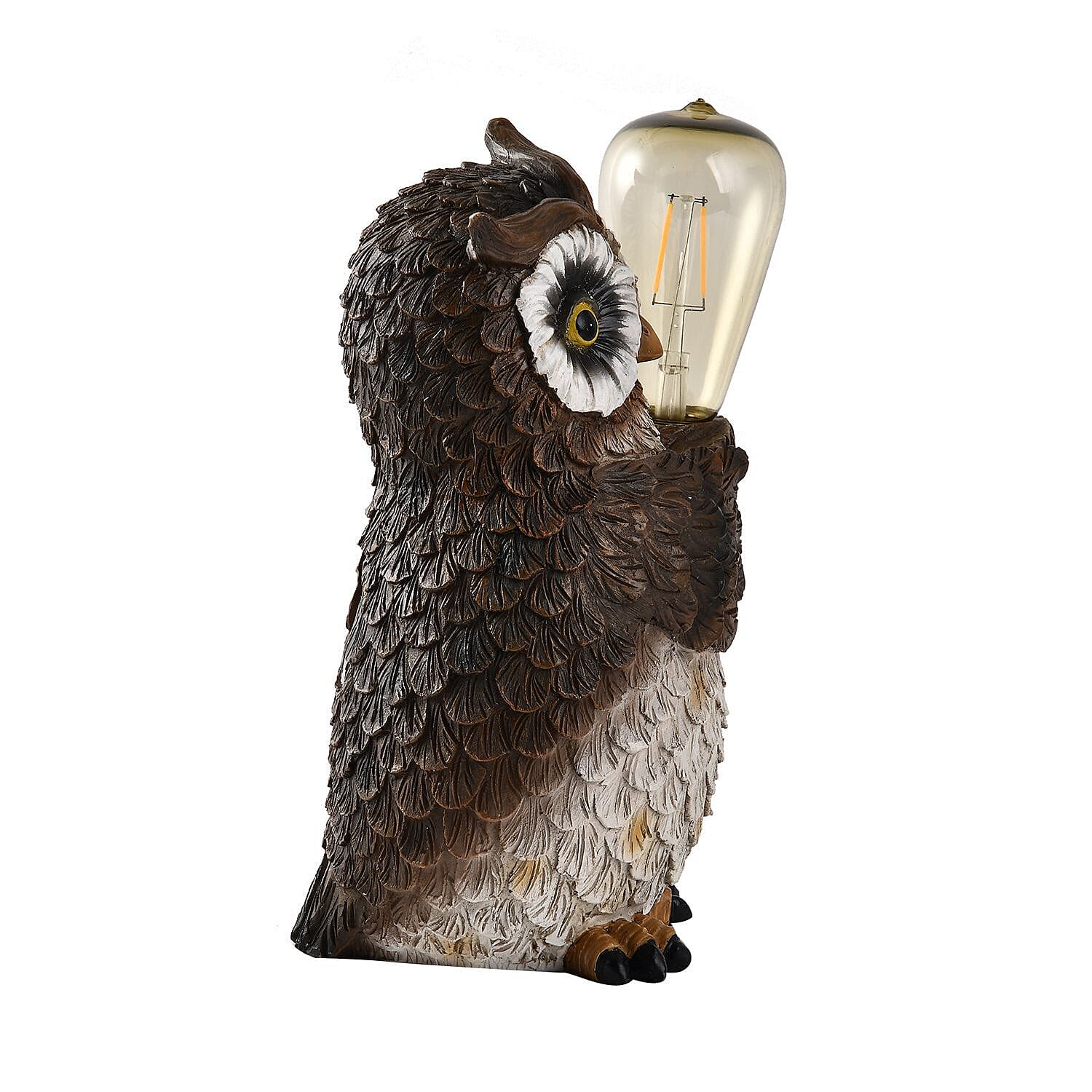 Owl with Solar Lamp Bulb (Size 25x16x15 cm) - White & Black