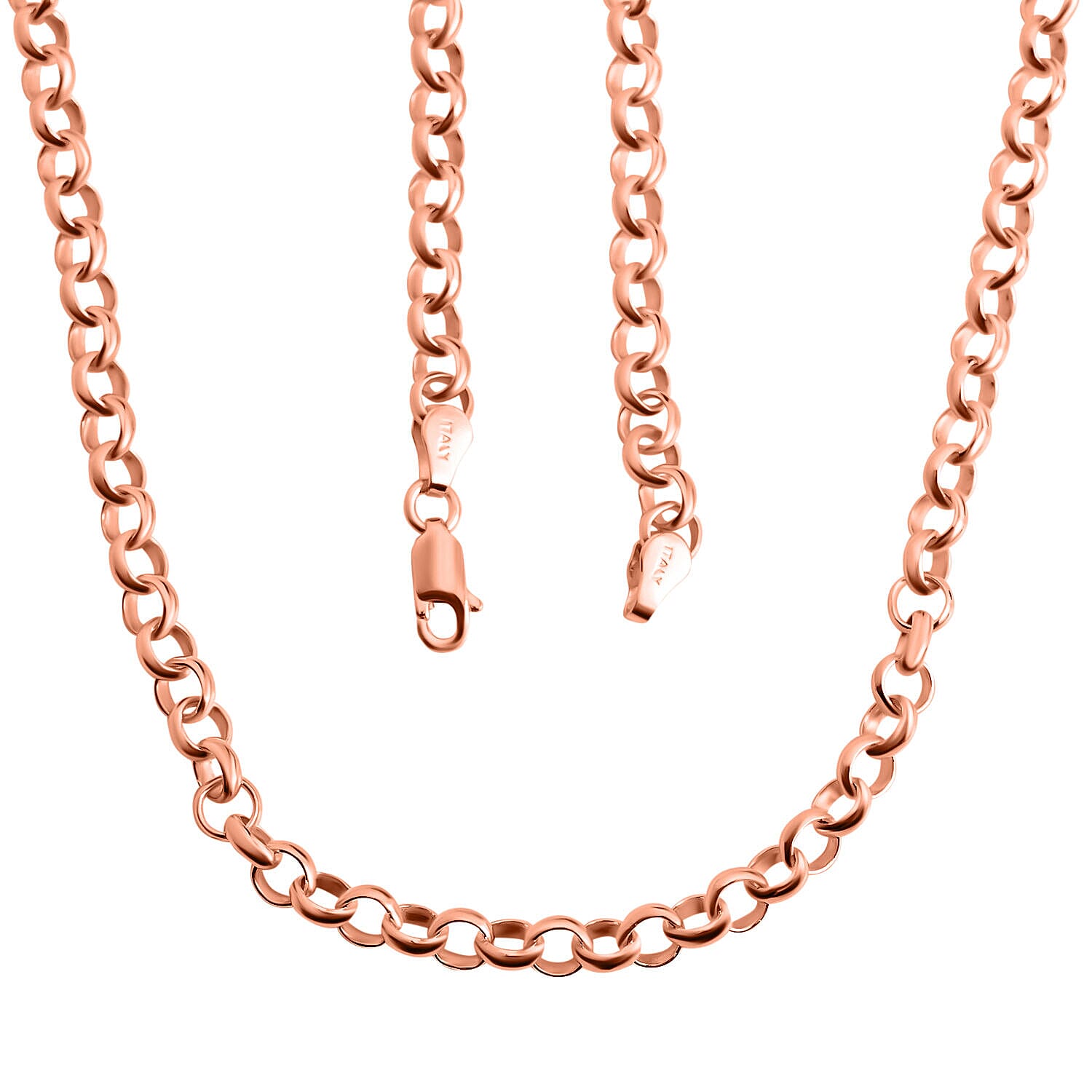 SILVER MELTDOWN- SOLID Link Rose Gold Overlay Sterling Silver Classic Round Necklace (Size - 20), Silver Wt. 17.90 Gms