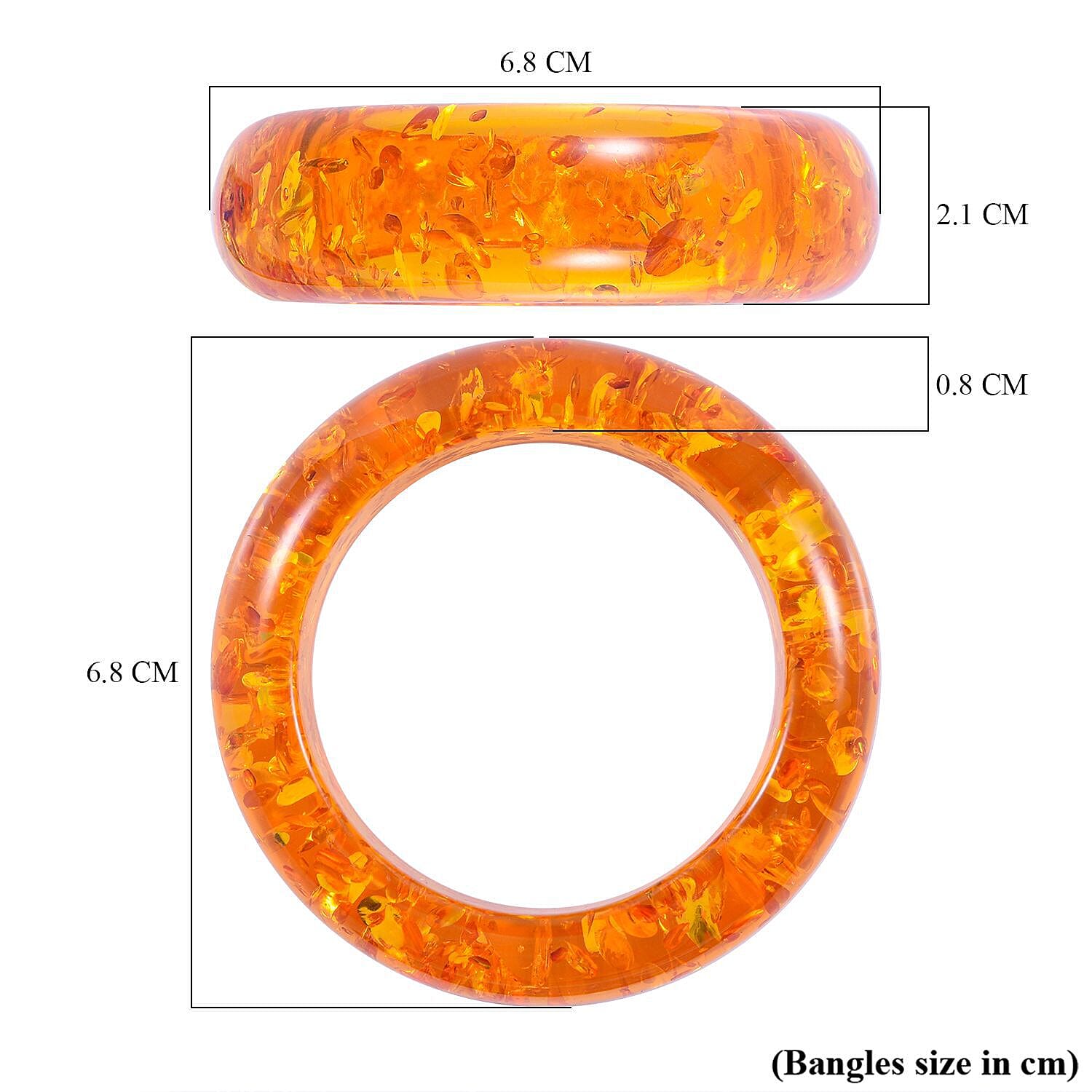Amber Stone Bangle in Platinum Overlay Sterling Silver (Size 7.25).