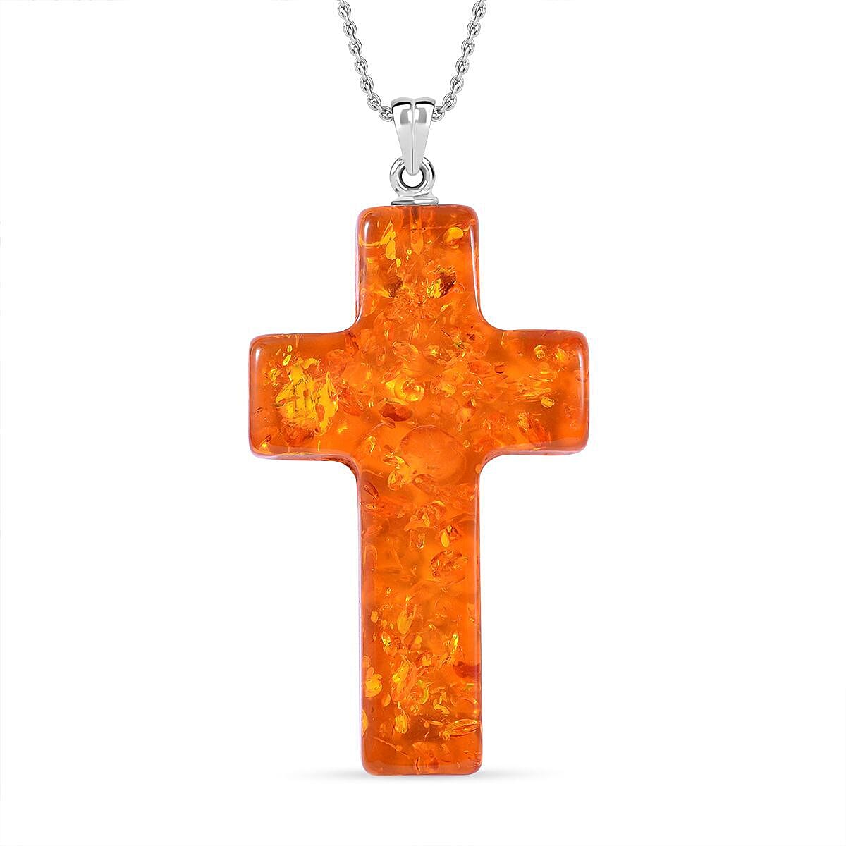 Amber Crucifix Pendant in Rhodium Overlay Sterling