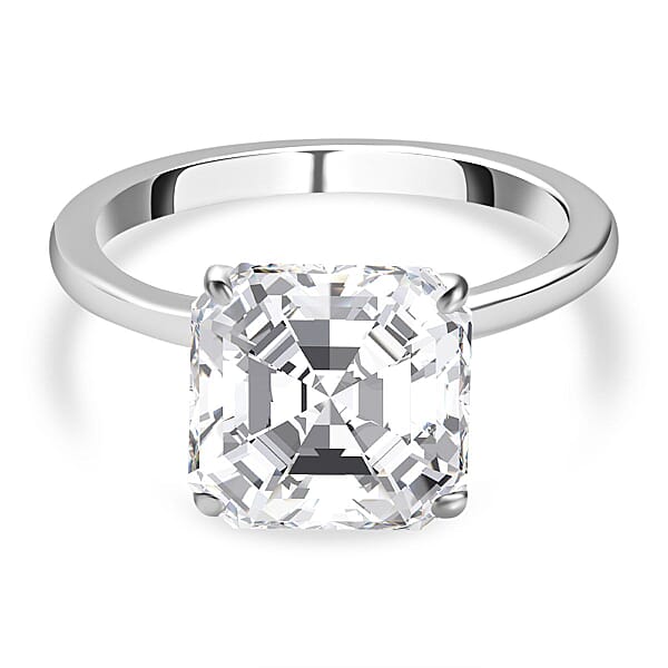 Moissanite Solitaire Ring in Platinum Overlay Sterling Silver 5.50 Ct