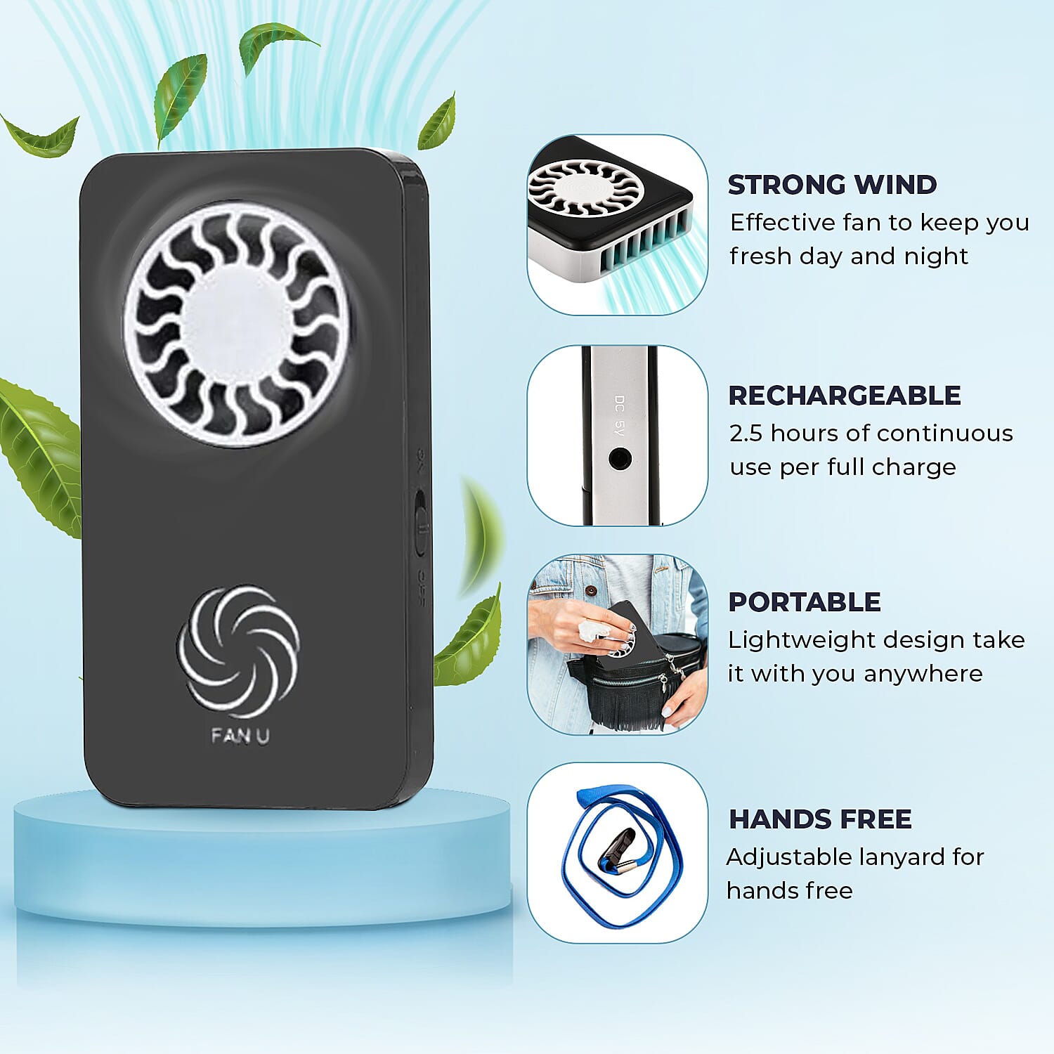 FanU - Portable easy to Carry Fan - Black