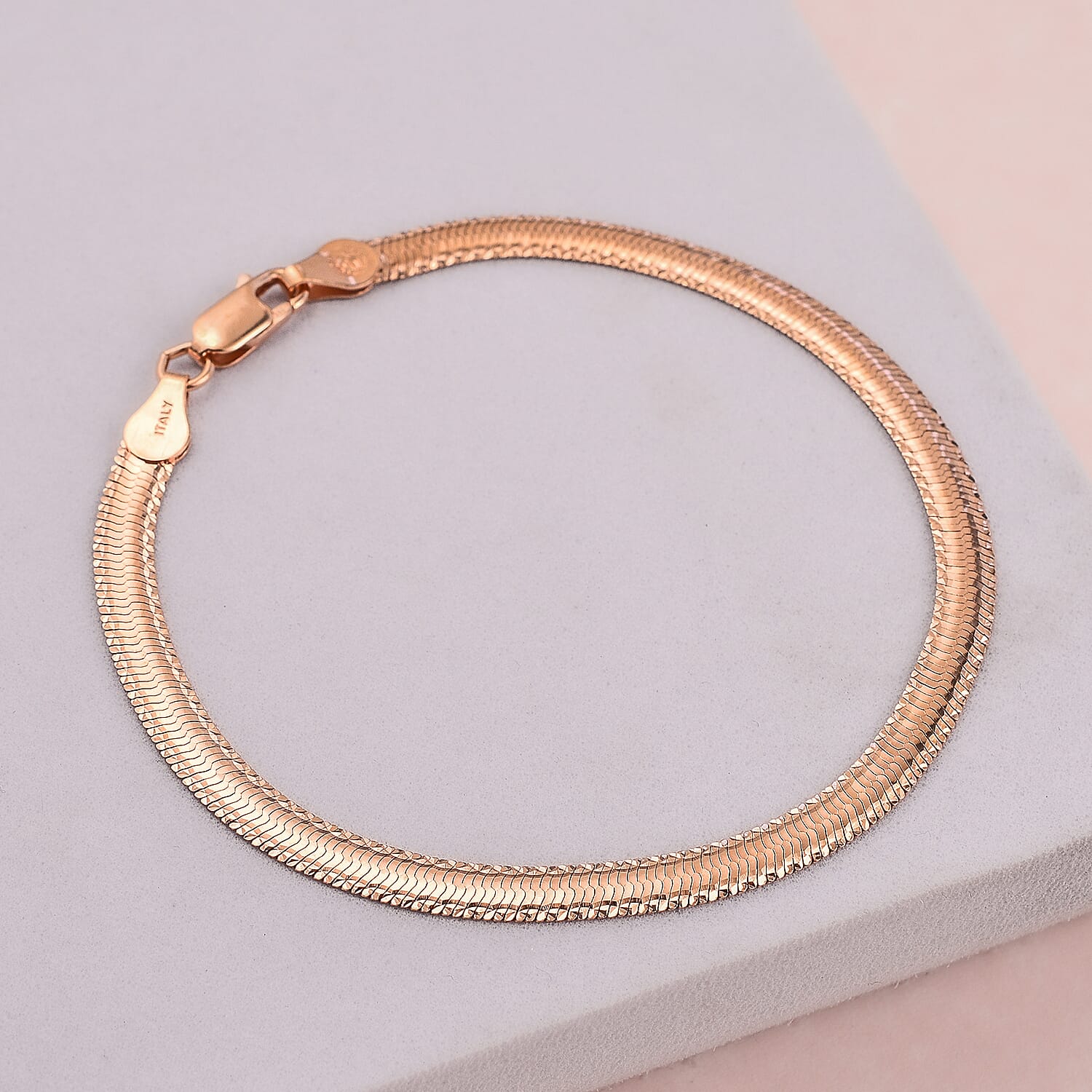 Italian Made - Rose Gold Overlay Sterling Silver Herringbone Bracelet (Size - 7.5)