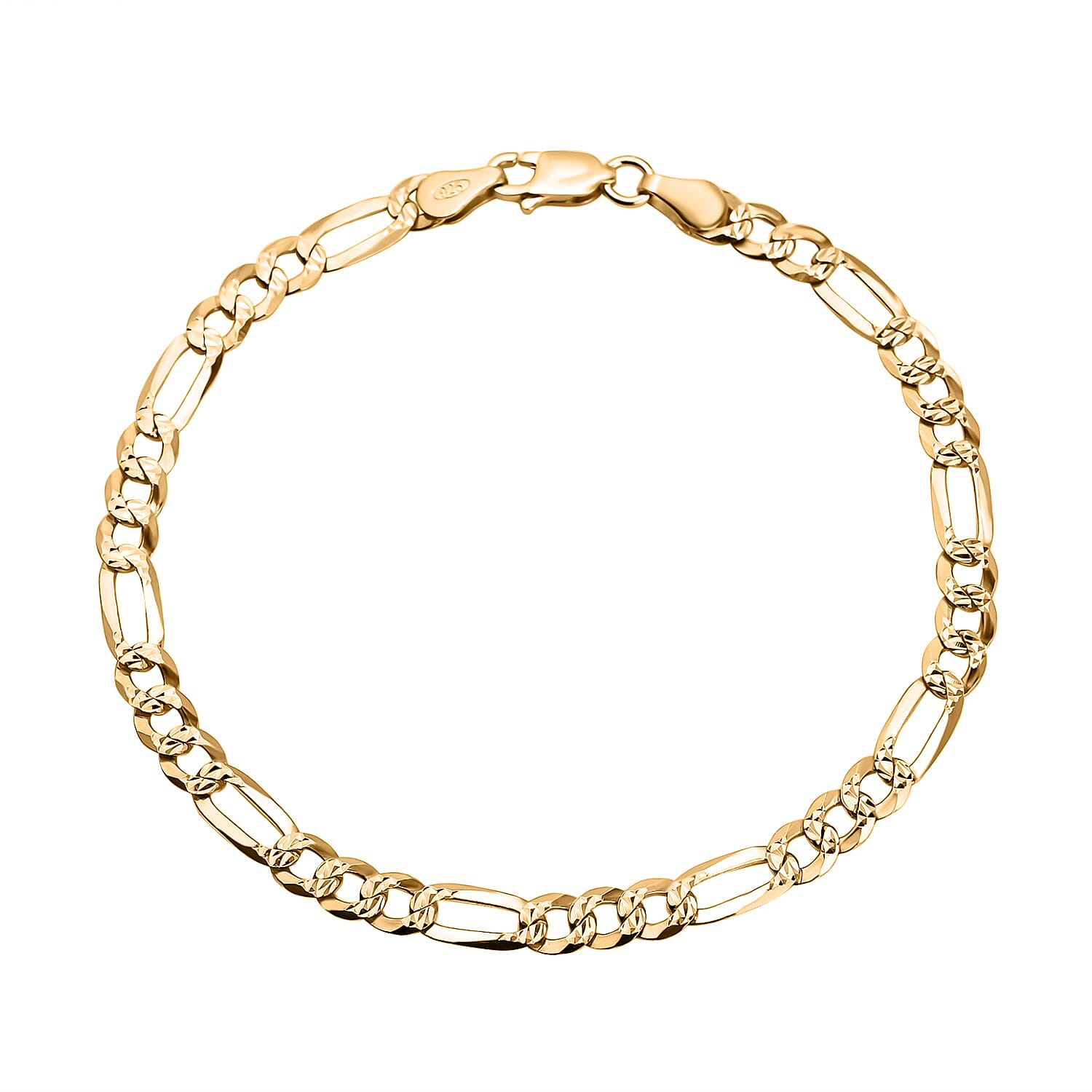 Italian Closeout Deal - Yellow Gold Overlay Sterling Silver Figaro Bracelet (Size - 7.5) with Lobster Clasp Wt - 4.20 Gms