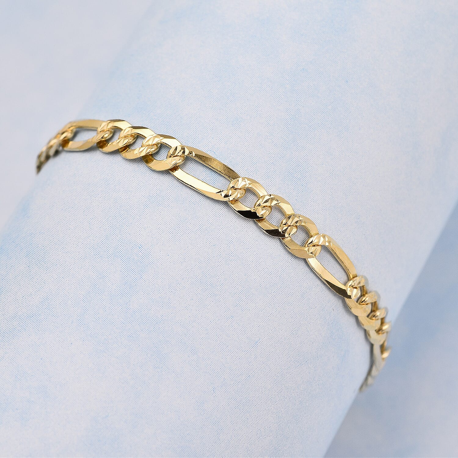 Italian Closeout Deal - Yellow Gold Overlay Sterling Silver Figaro Bracelet (Size - 7.5) with Lobster Clasp Wt - 4.20 Gms
