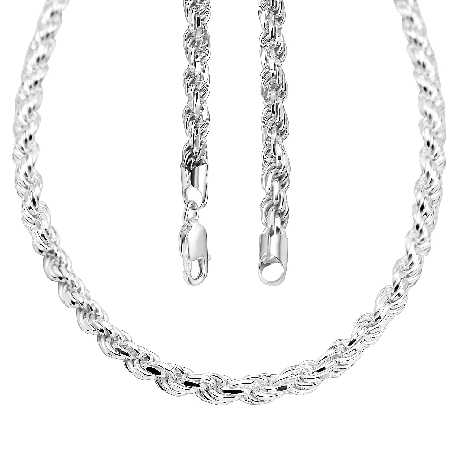 Rhodium Overlay Sterling Silver Rope Necklace (Size - 24), Silver Wt. 66.42 Gms