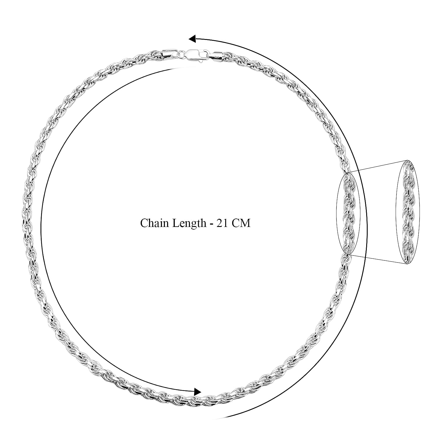 Rhodium Overlay Sterling Silver Rope Necklace (Size - 24), Silver Wt. 66.42 Gms