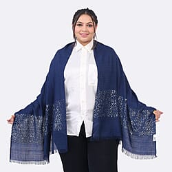 Tamsy Viscose Sequins Scarf (Size 180x70 cm) - Blue