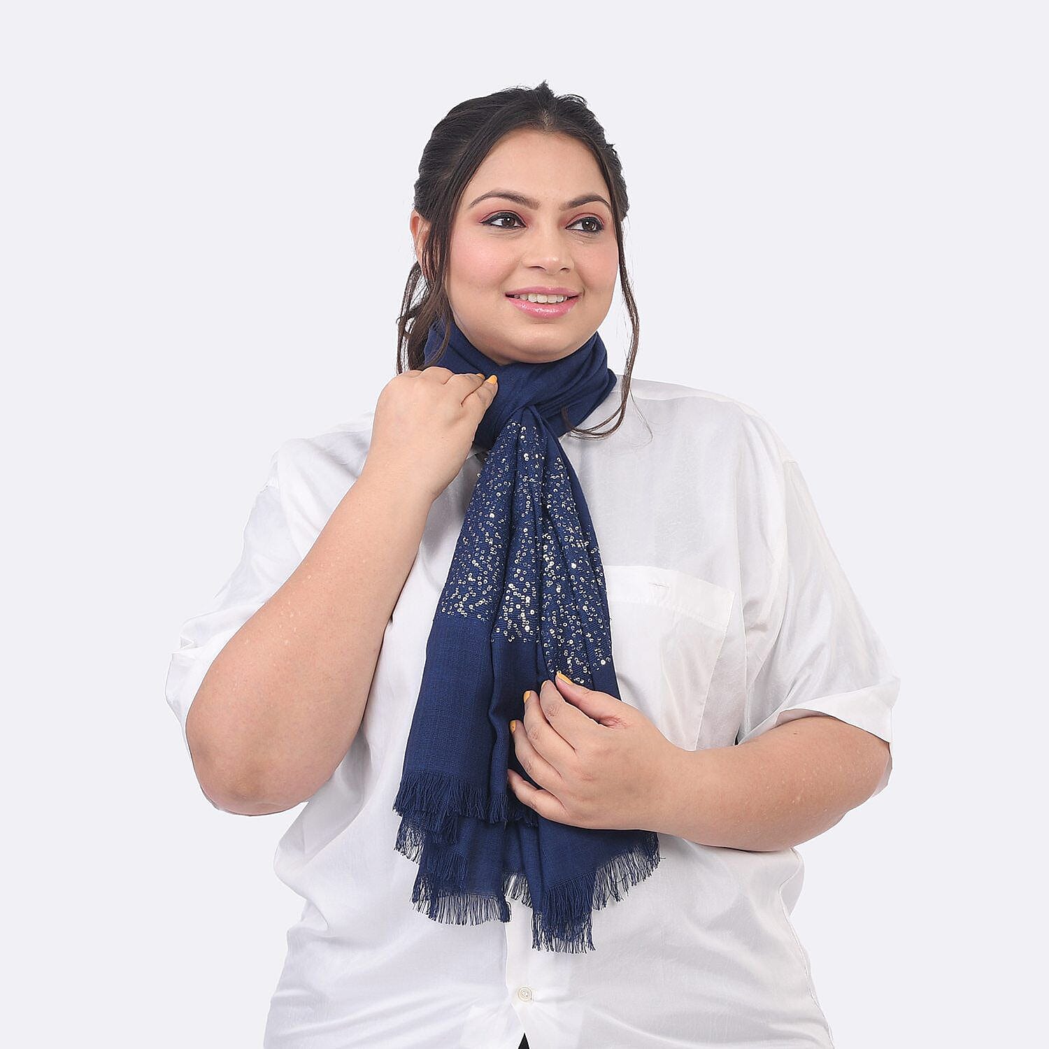 Tamsy Sequin Scarf (Size 180x70 cm) - Blue