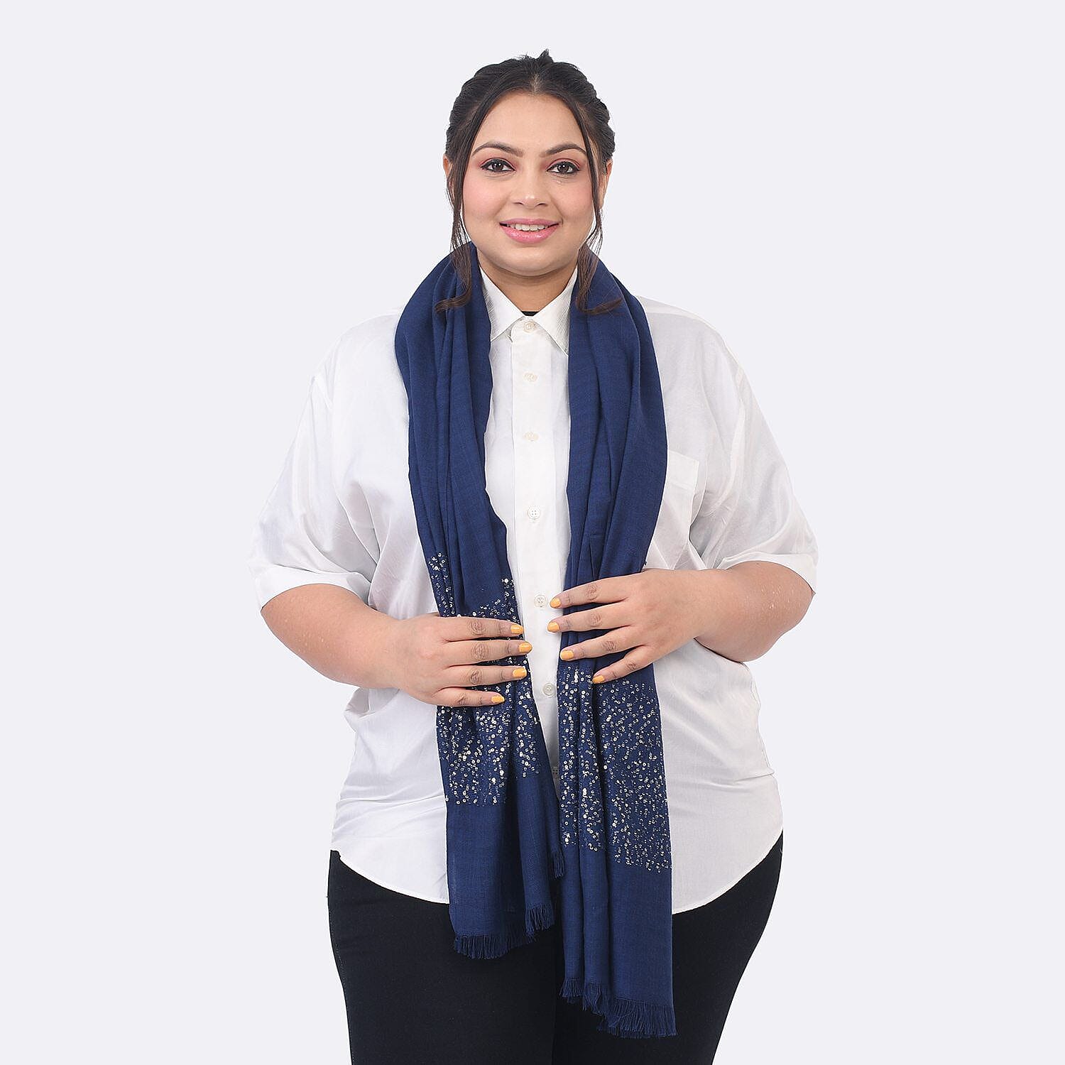 Tamsy Sequin Scarf (Size 180x70 cm) - Blue