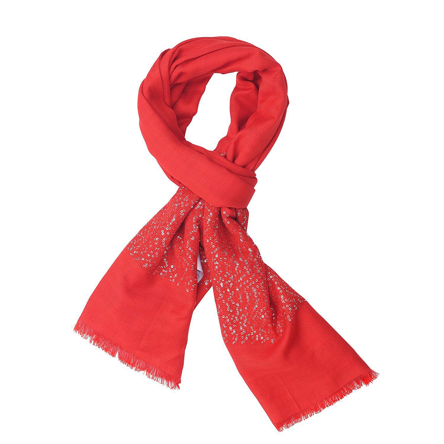 Tamsy Viscose Sequins Scarf (Size 180x70 cm) - Red