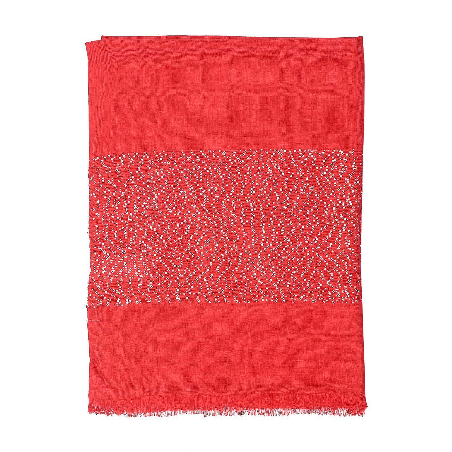 Tamsy Viscose Sequins Scarf (Size 180x70 cm) - Red