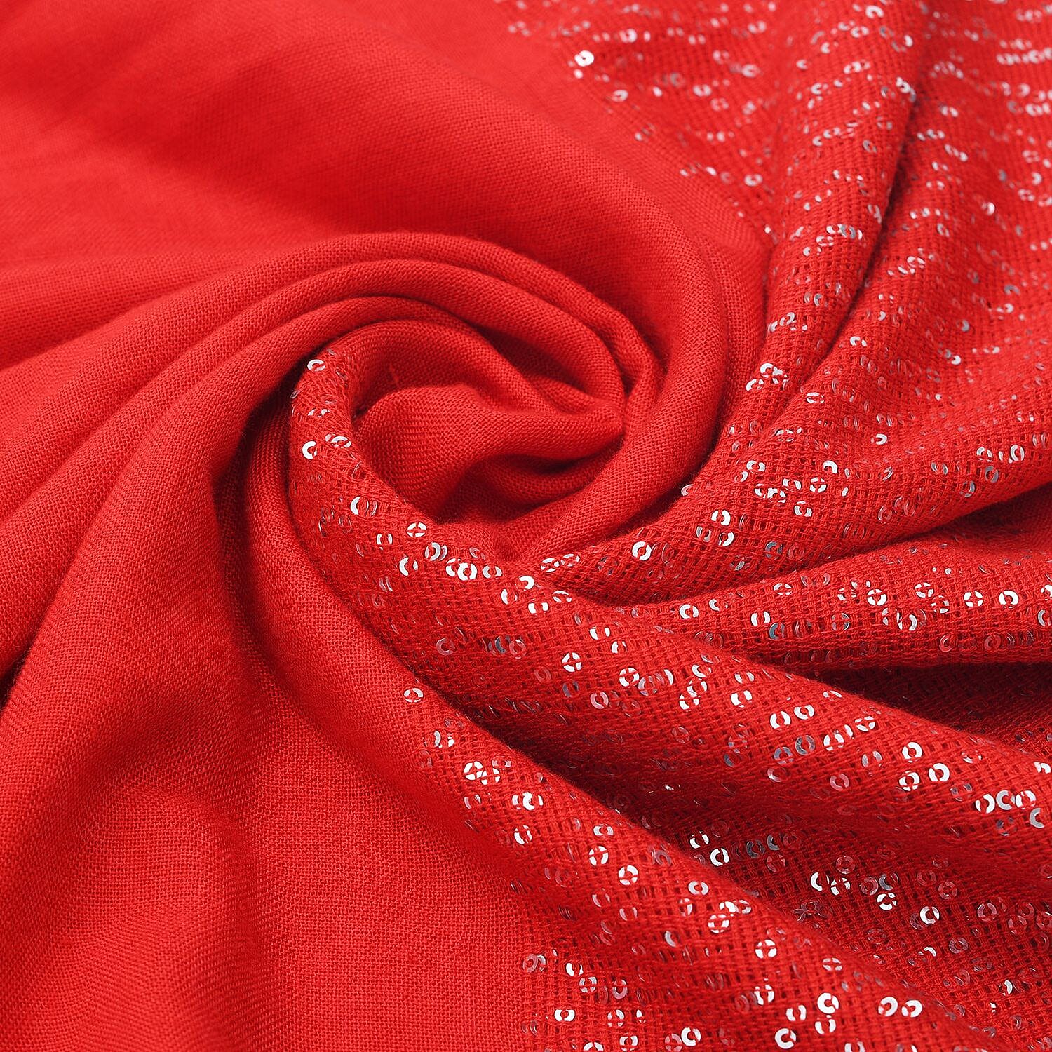 Tamsy Viscose Sequins Scarf (Size 180x70 cm) - Red