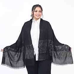 Tamsy Viscose Sequins Scarf (Size 180x70 cm) - Blue