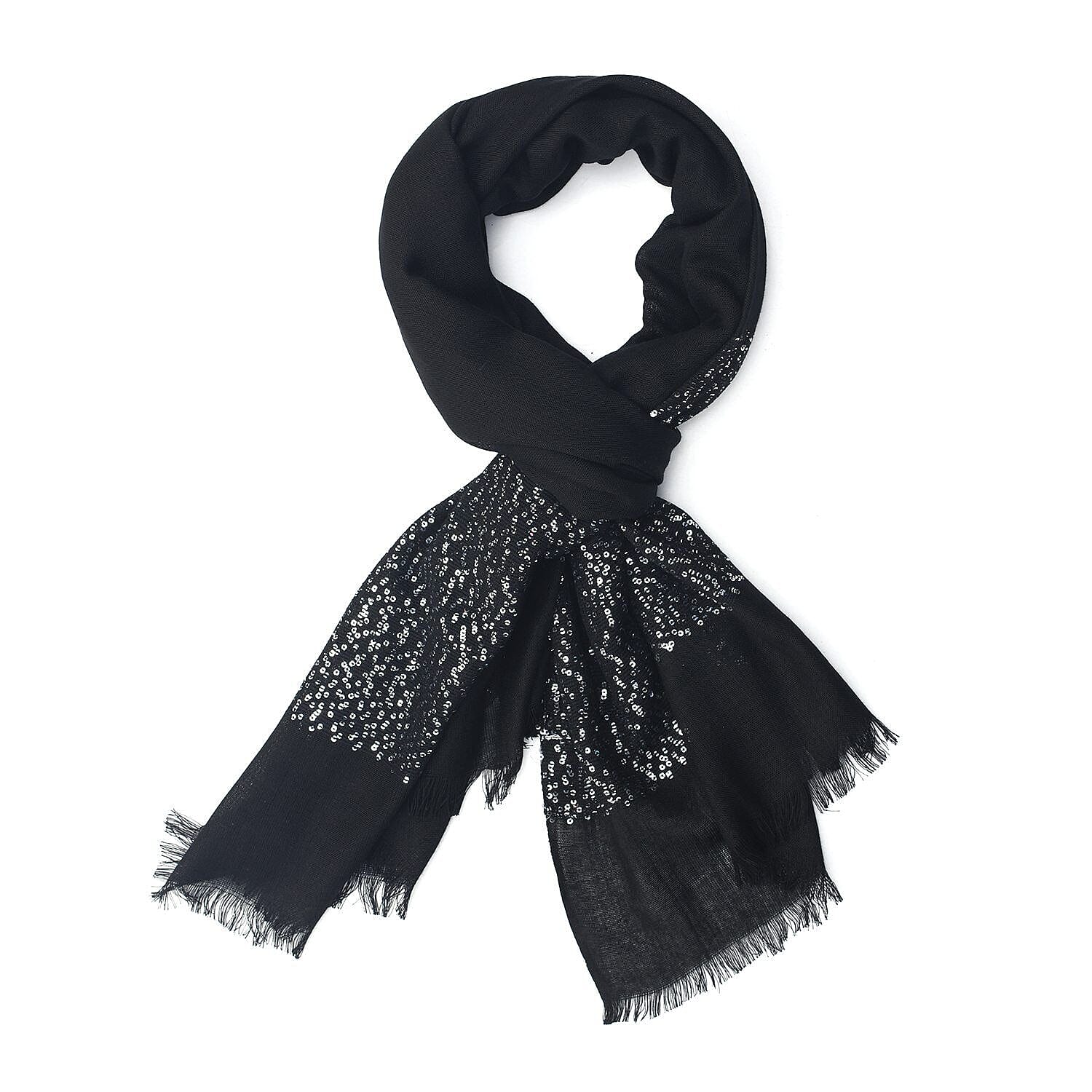 Tamsy Viscose Sequins Scarf (Size 180x70 cm) - Black